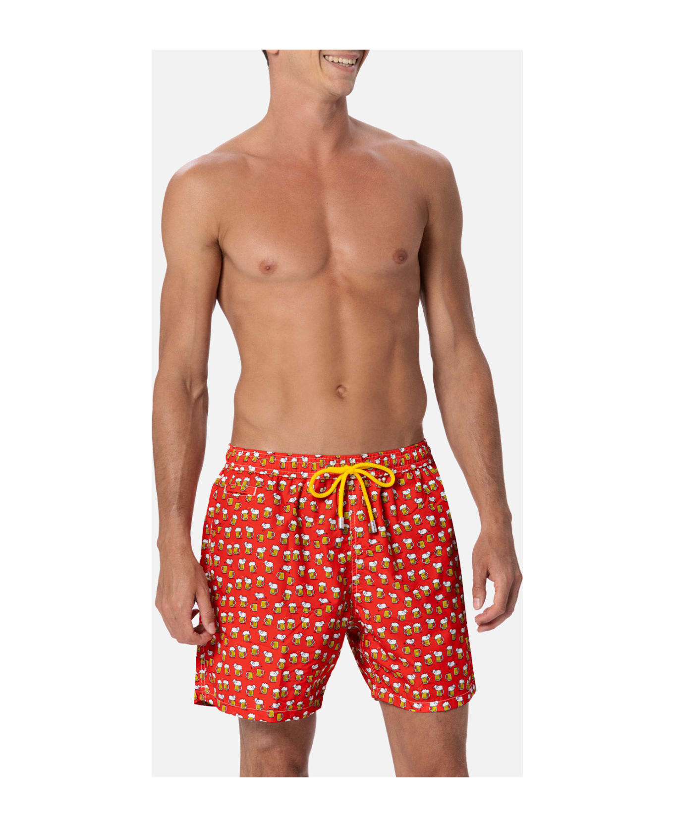 MC2 Saint Barth Man Lightweight Fabric Swim-shorts Lighting Micro Fantasy With Beer Print - RED