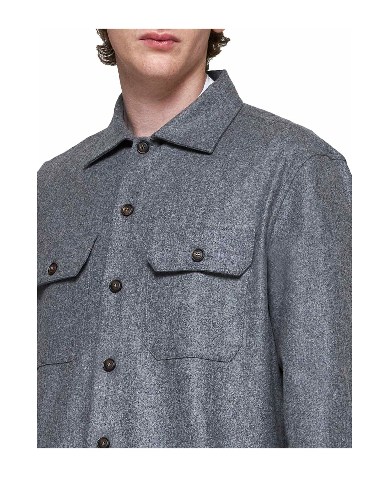 Brunello Cucinelli Flap Pocket Long-sleeved Shirt - Grey
