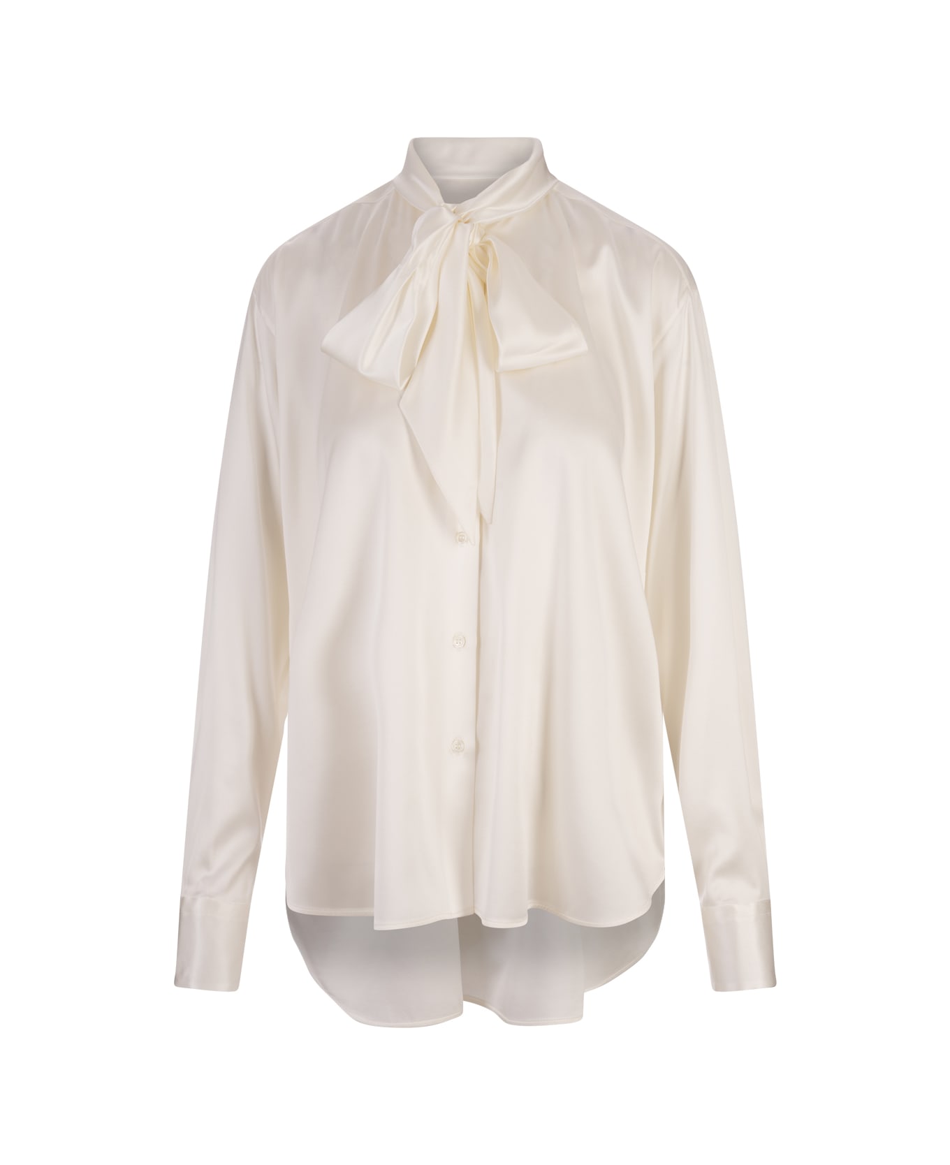 Ermanno Scervino White Satin Shirt With Neck Bow - White