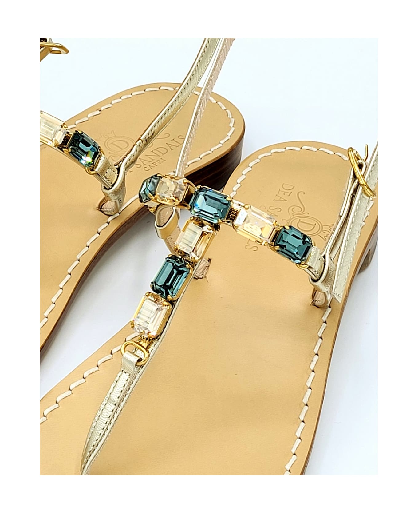 Dea Sandals Sibilla Green Amber Jewel Sandals - platinum gold laminated, petrol, amber