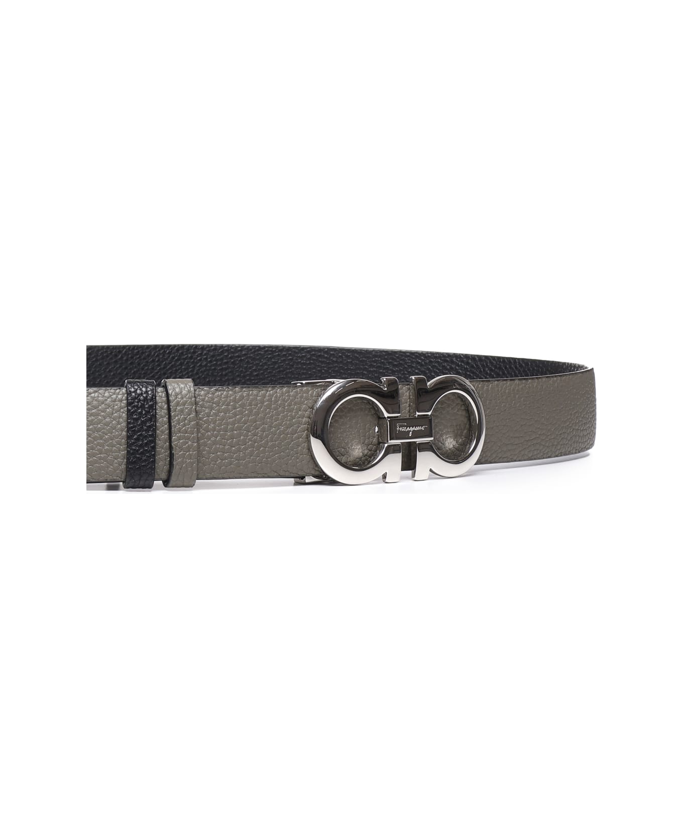Ferragamo Tumbled Leather Belt With Metal Gancio - Army