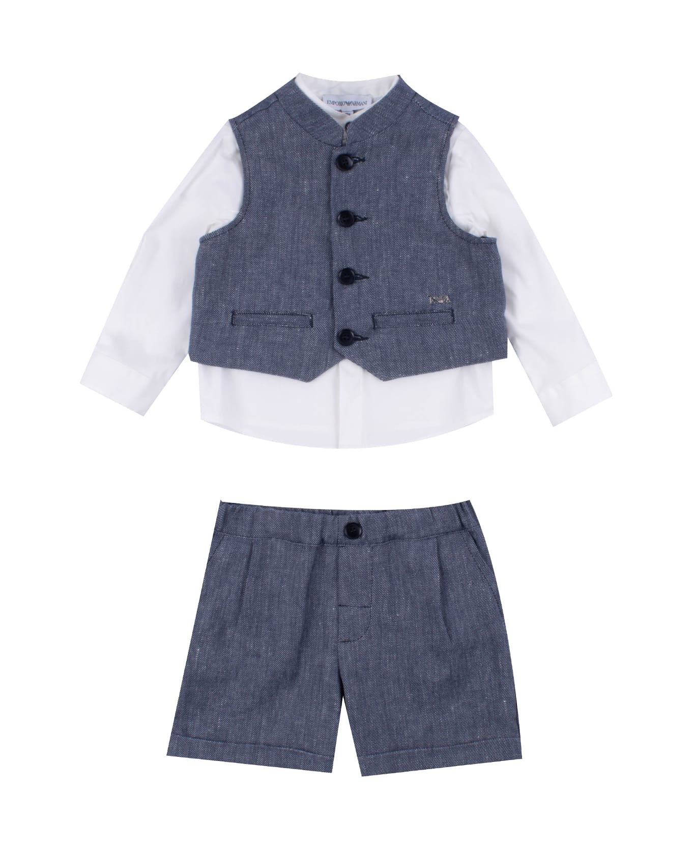 Emporio Armani Linen Blend Vest, Shirt And Bermuda - Grey