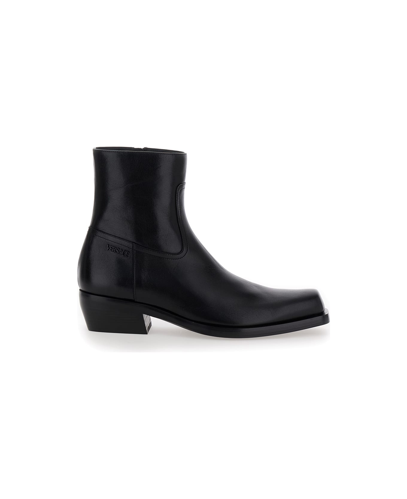 Versace Black Leather Ankle Boots - Black