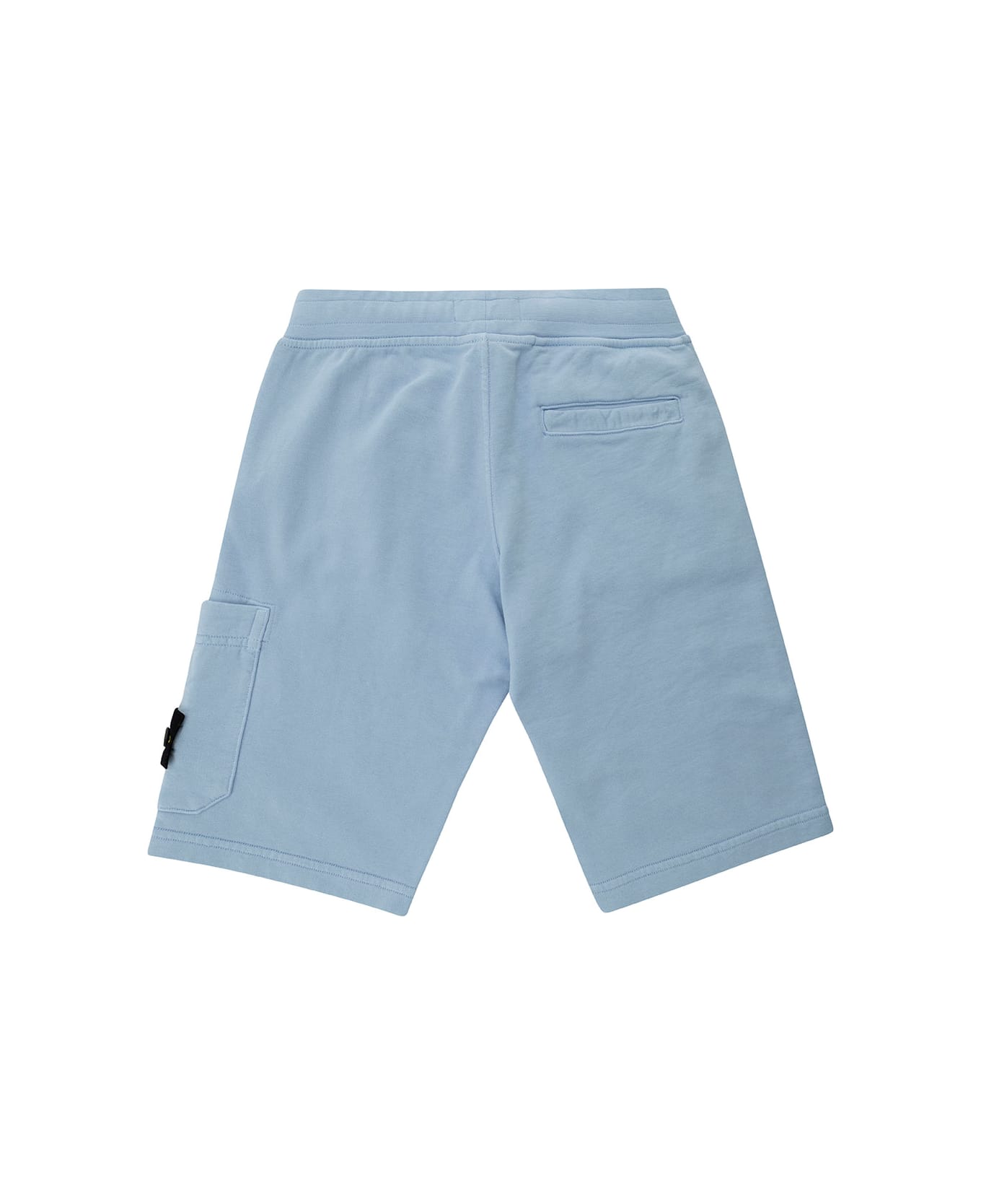 Stone Island Junior Light Blue Bermuda Shorts With Logo Patch And Patch Pocket In Cotton Boy - Blu