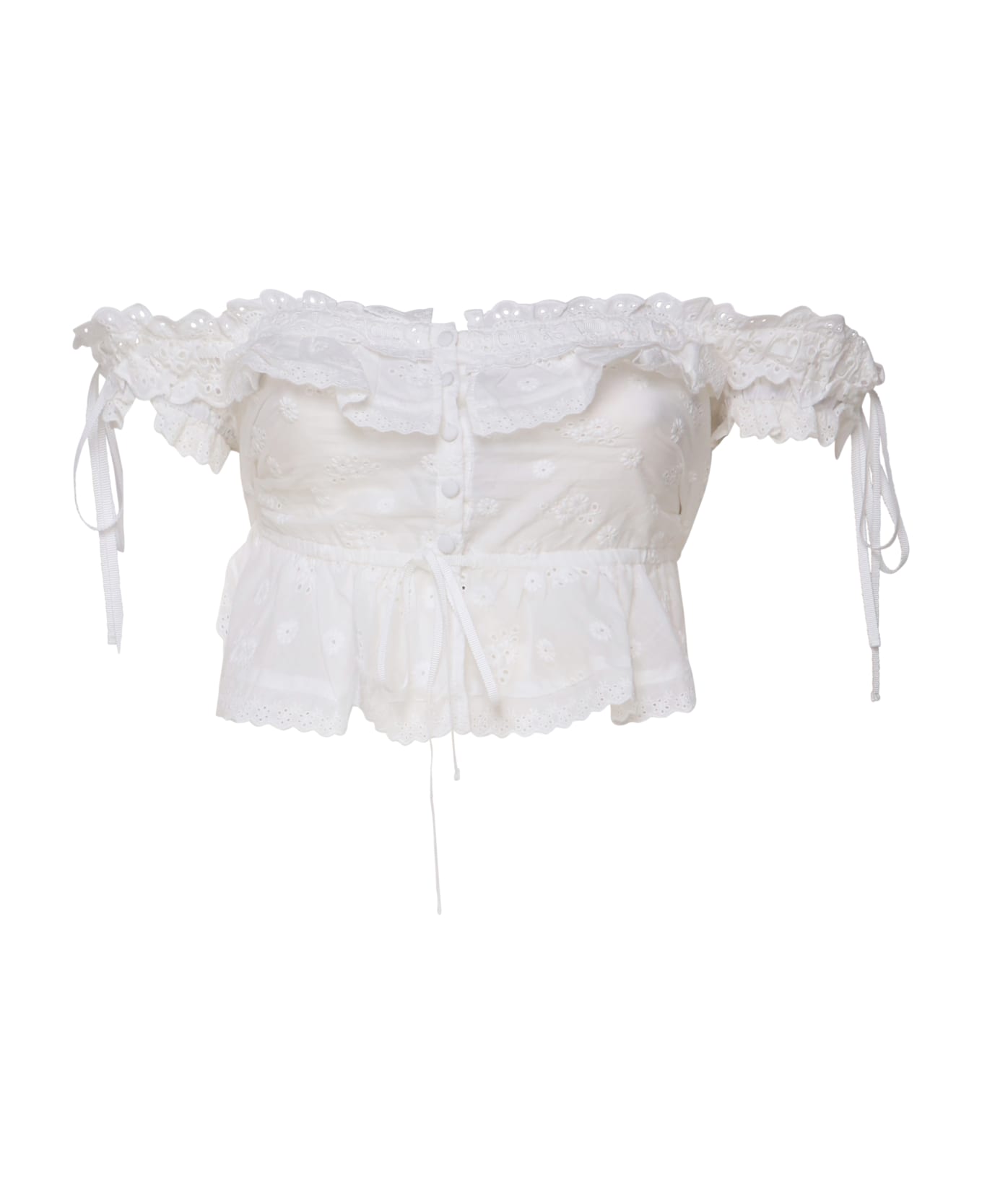 For Love & Lemons Cotton Top With Bardot Neckline - White