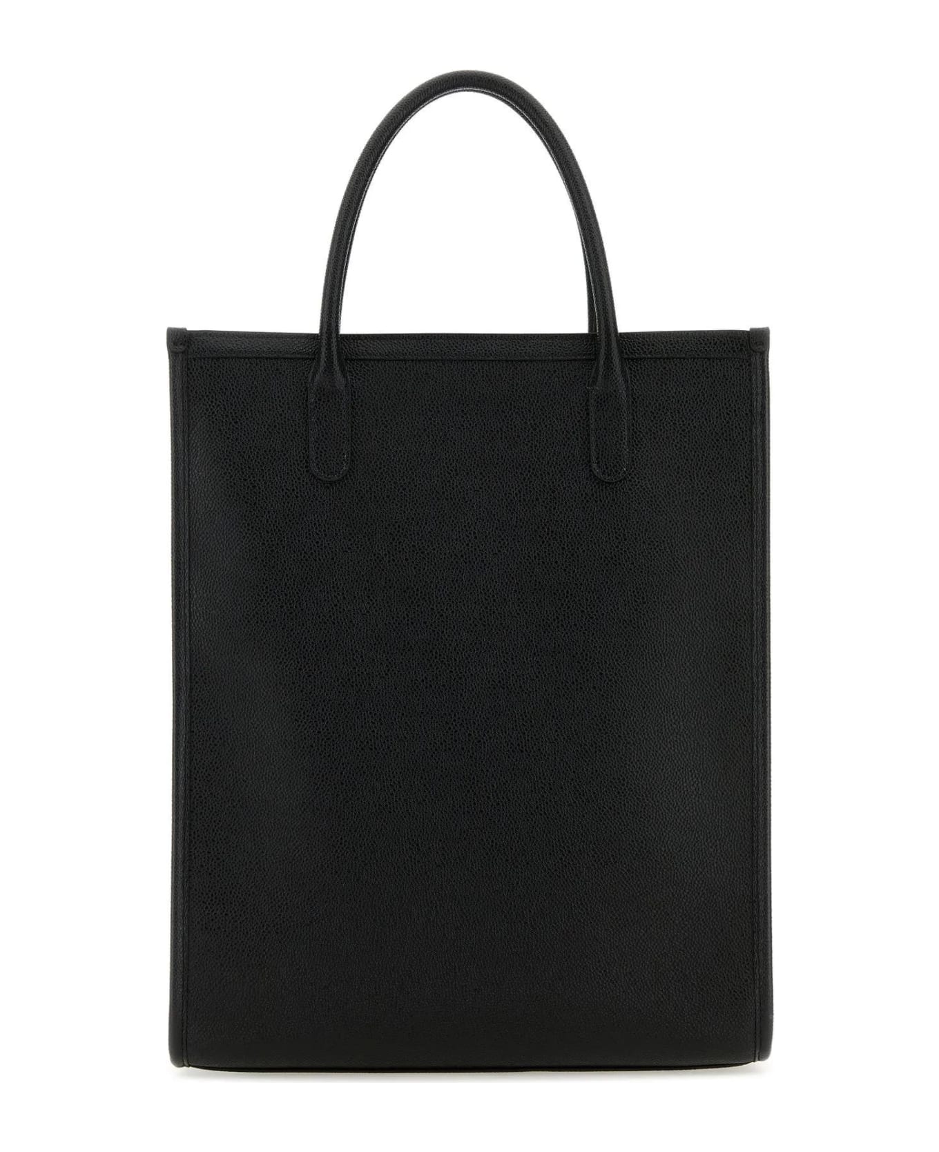 Thom Browne Black Leather Vertical Tote Handbag - Black