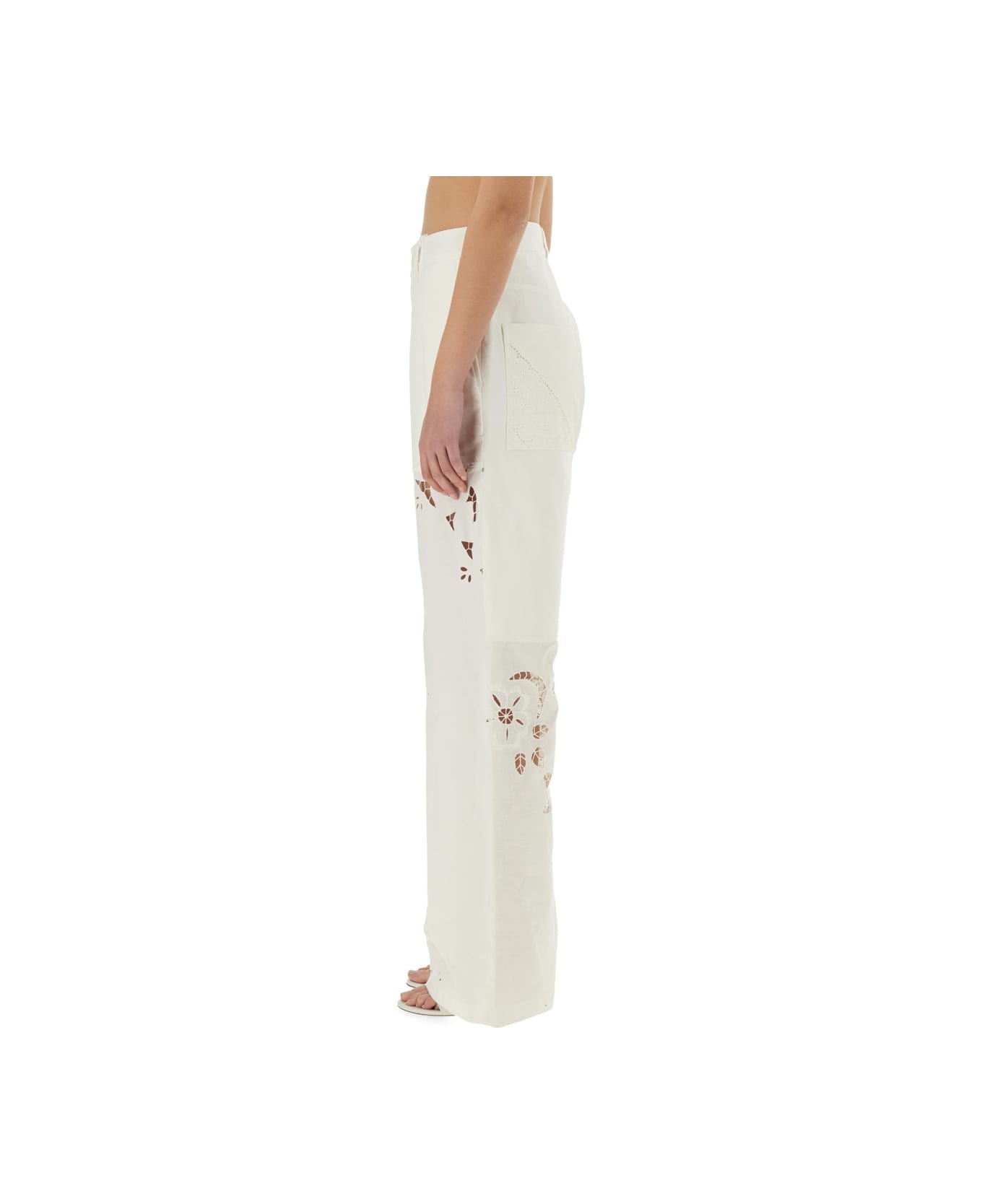 Marine Serre Upcycled Linen Pants - WHITE