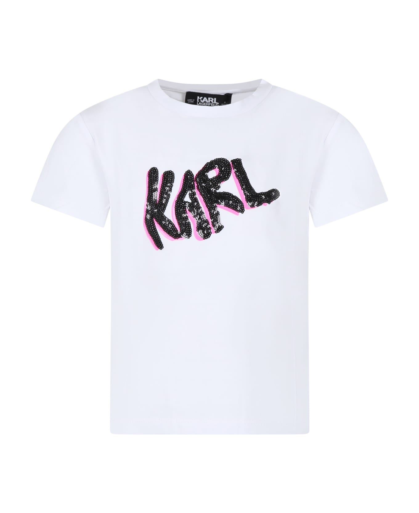 Karl Lagerfeld Kids White T-shirt For Girl With Karl Writing - White Tシャツ＆ポロシャツ