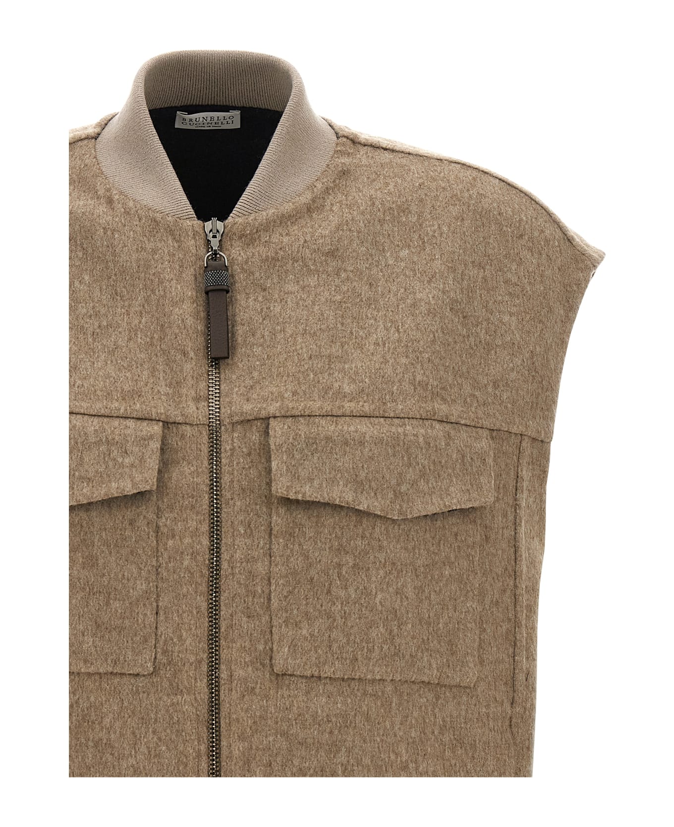 Brunello Cucinelli 
shiny Zipper Pull
 Vest - Beige