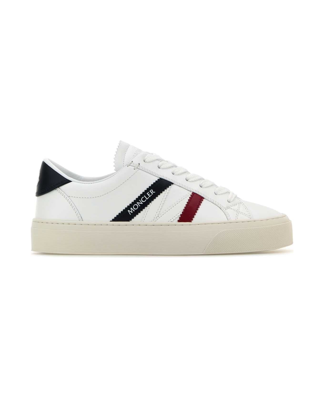 Moncler White Leather Monaco 2 Sneakers - WHITE