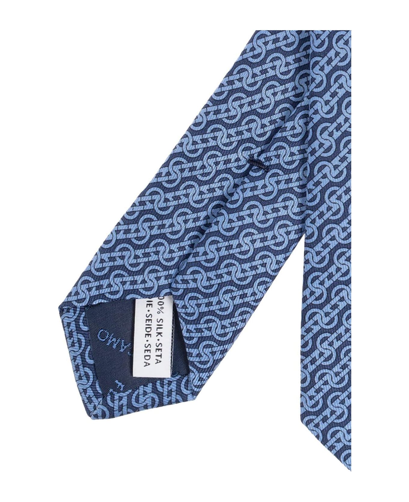 Ferragamo Micro Pattern Printed Tie - Navy ネクタイ