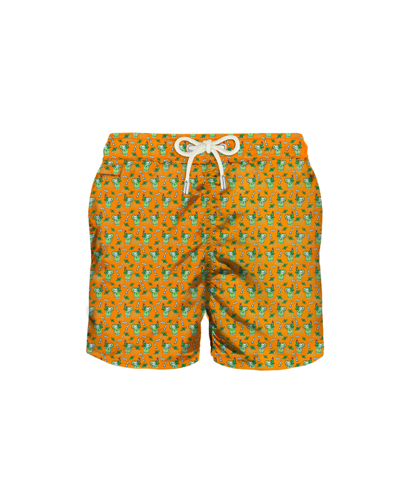 MC2 Saint Barth Man Light Fabric Swim Shorts With Mojito Print - ORANGE