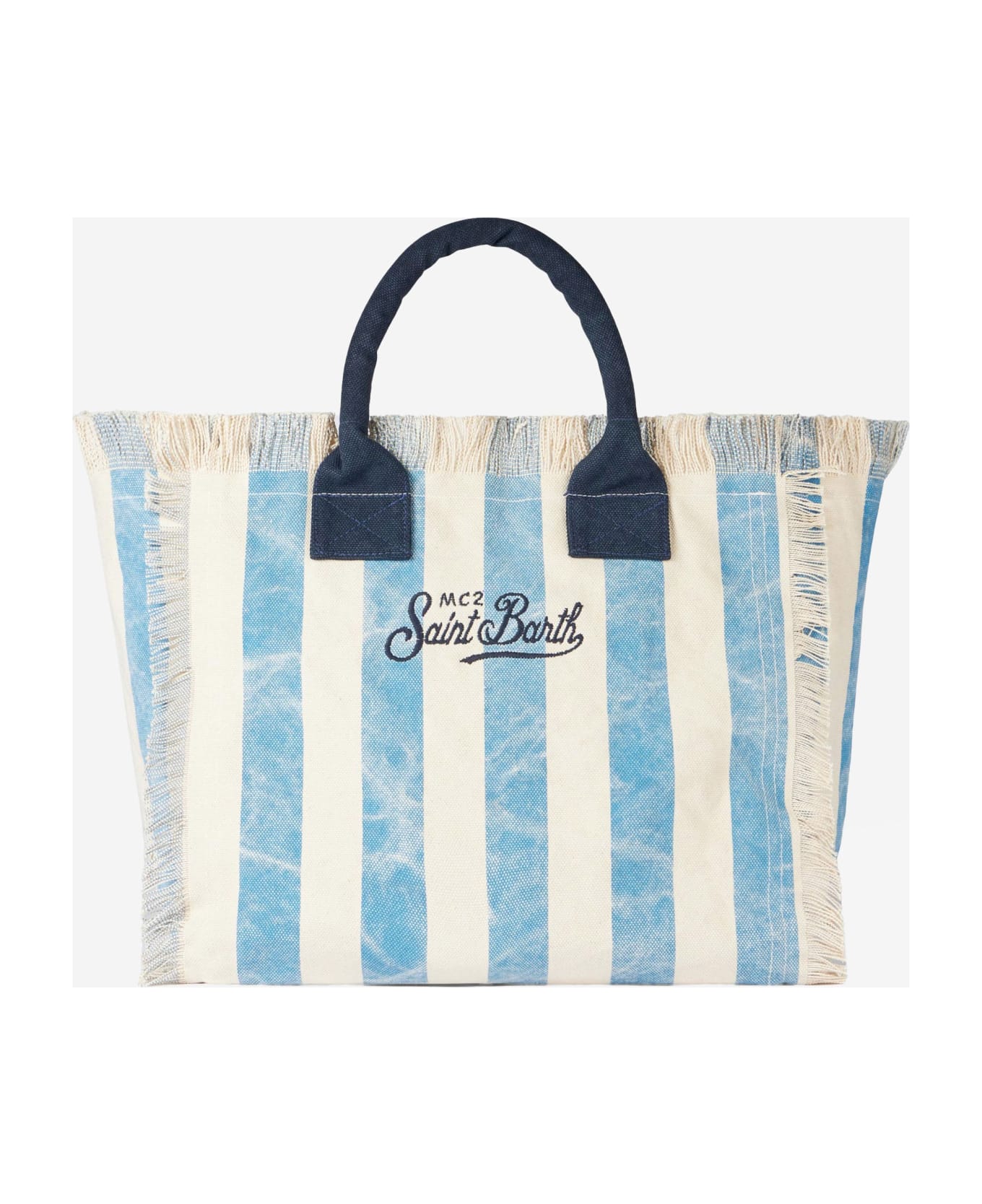MC2 Saint Barth Vanity Canvas Shoulder Bag With Forte Dei Marmi Print - BLUE