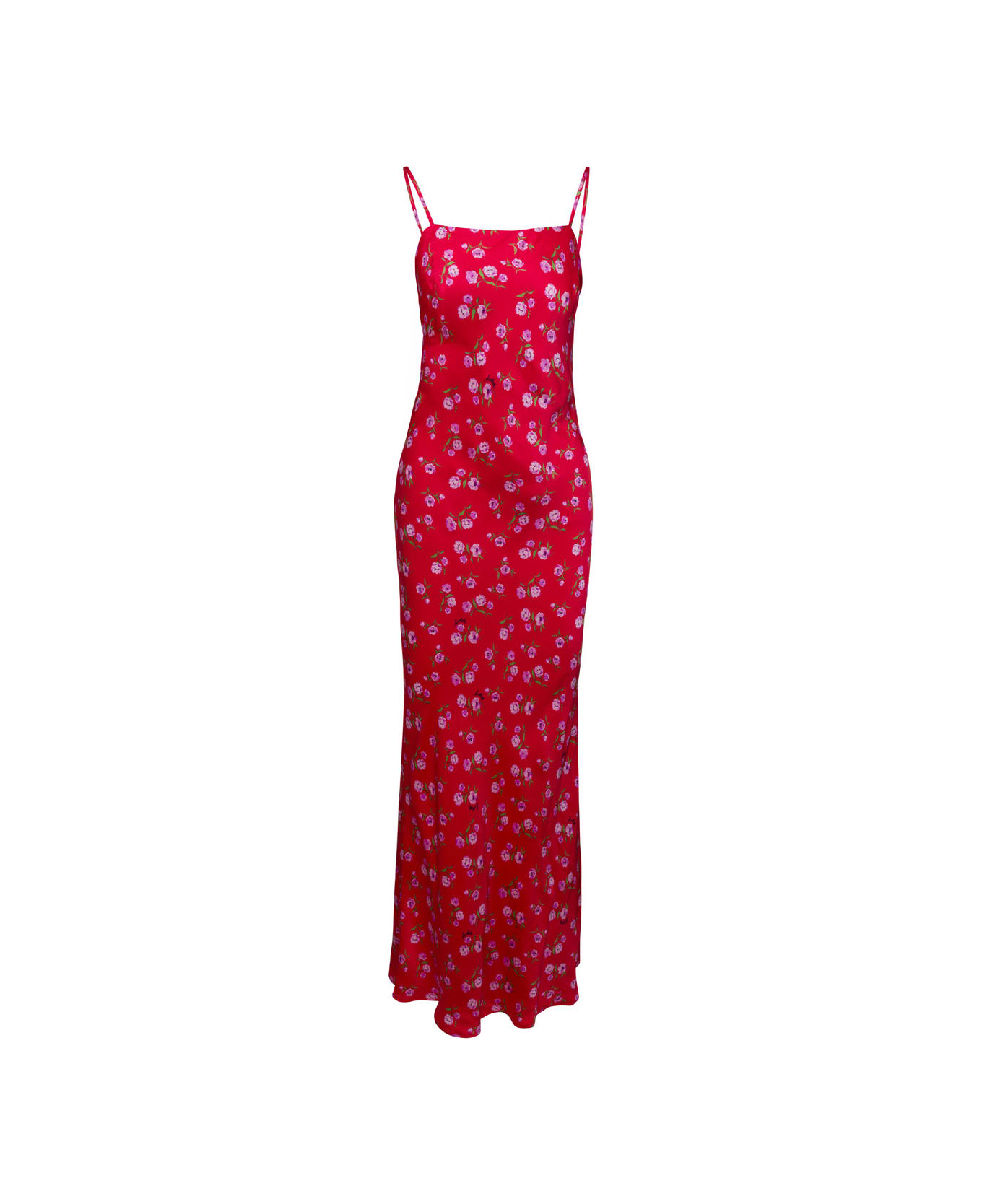 Rotate by Birger Christensen Red Maxi Dress With All-over Floral Print In Viscose Woman - Red ワンピース＆ドレス