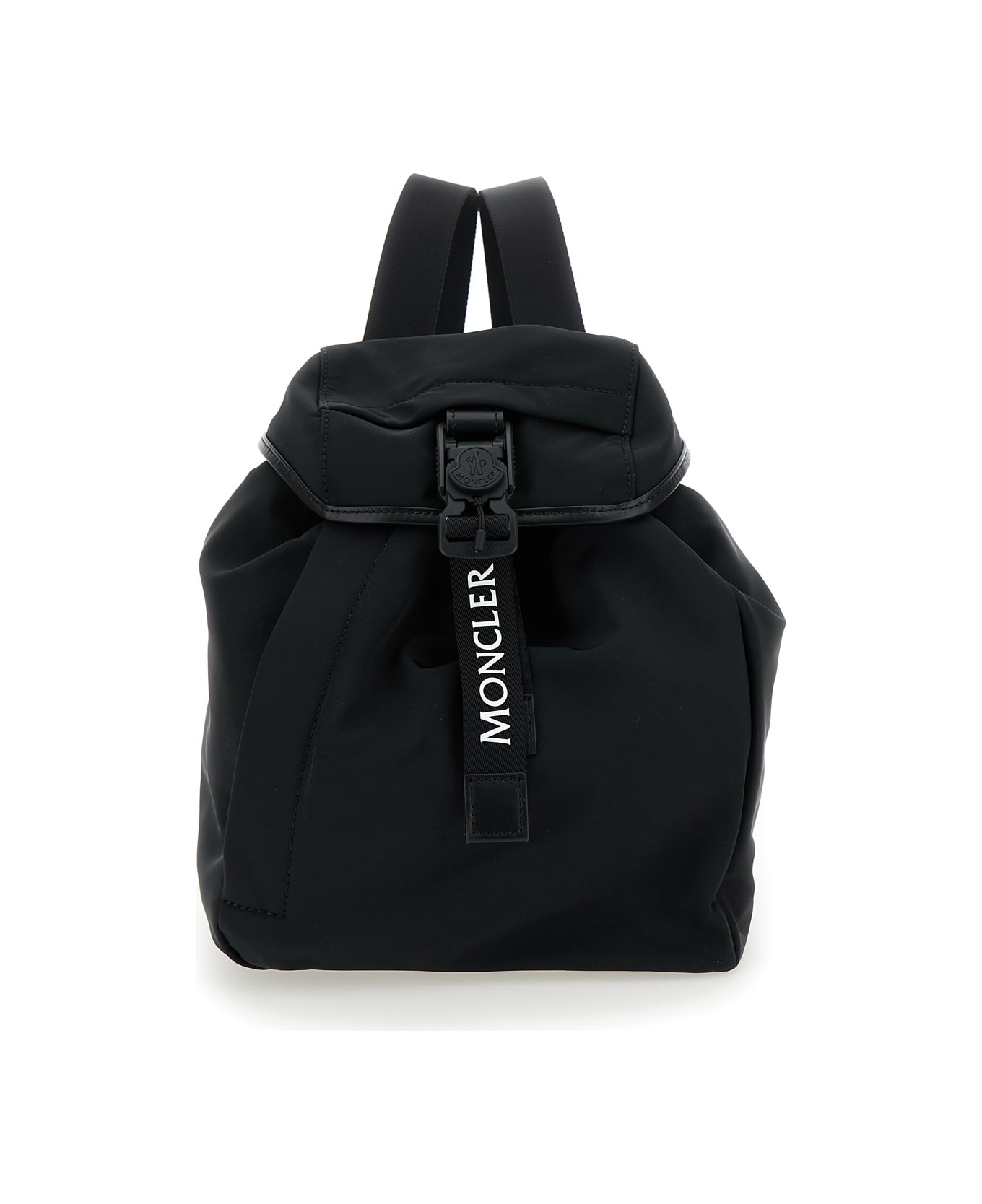 Moncler 'trick' Black Backpack With Logo Print In Nylon Woman - Black