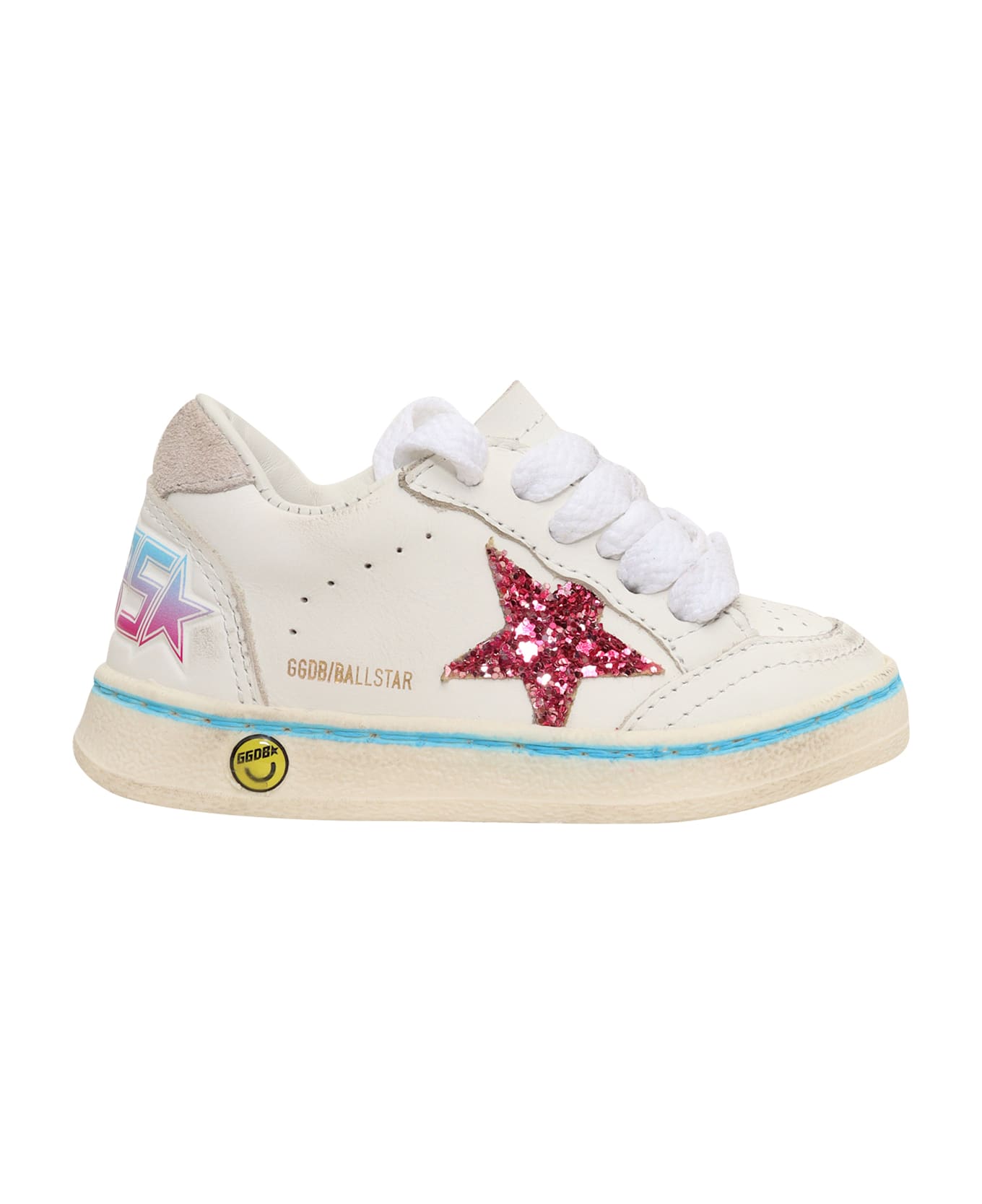 Golden Goose Ballstar Leather Upper Toe And Spur Glitter Star Suede Heel - WHITE