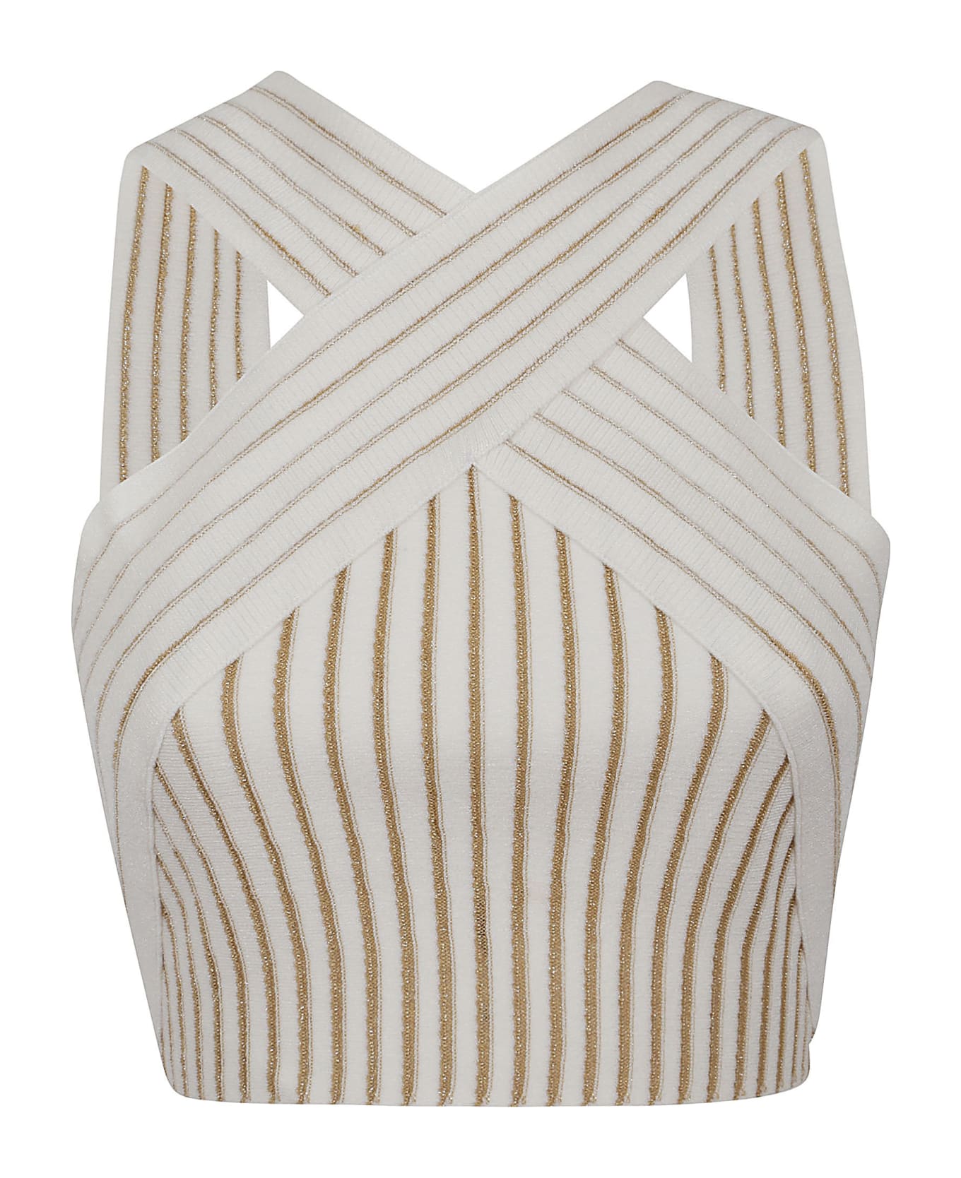 Balmain Crossover Knitted Crop Top - Gdk Naturel Or トップス