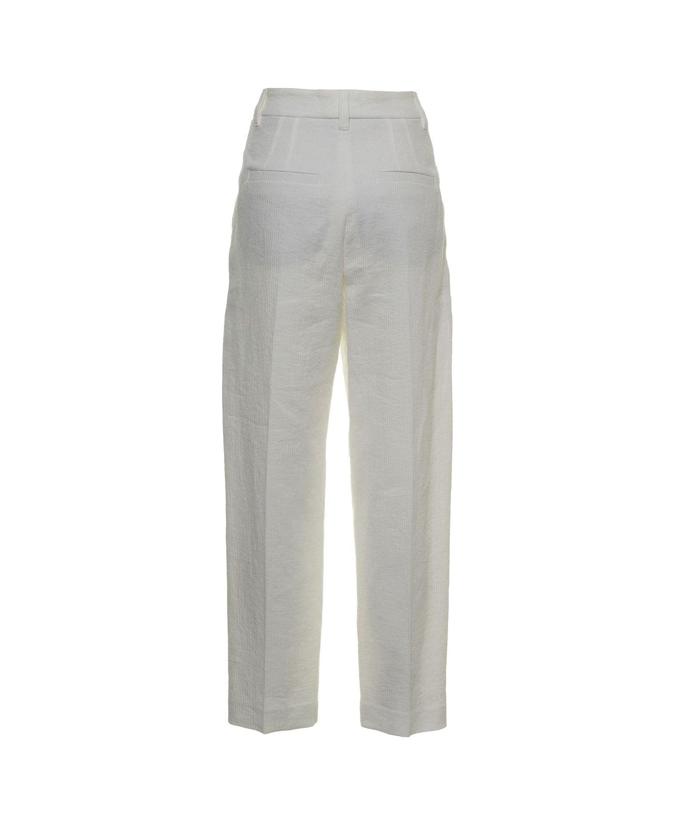 Brunello Cucinelli Pleat Detailed Tapered Pants - White ボトムス