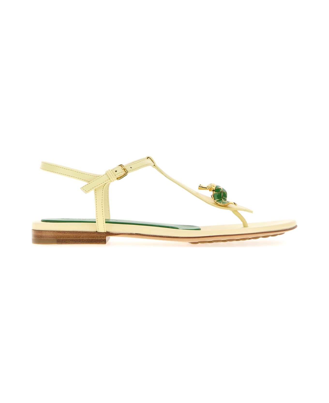 Bottega Veneta Pastel Yellow Leather Rana Flora Sandals - CAMOMILECAMBOO