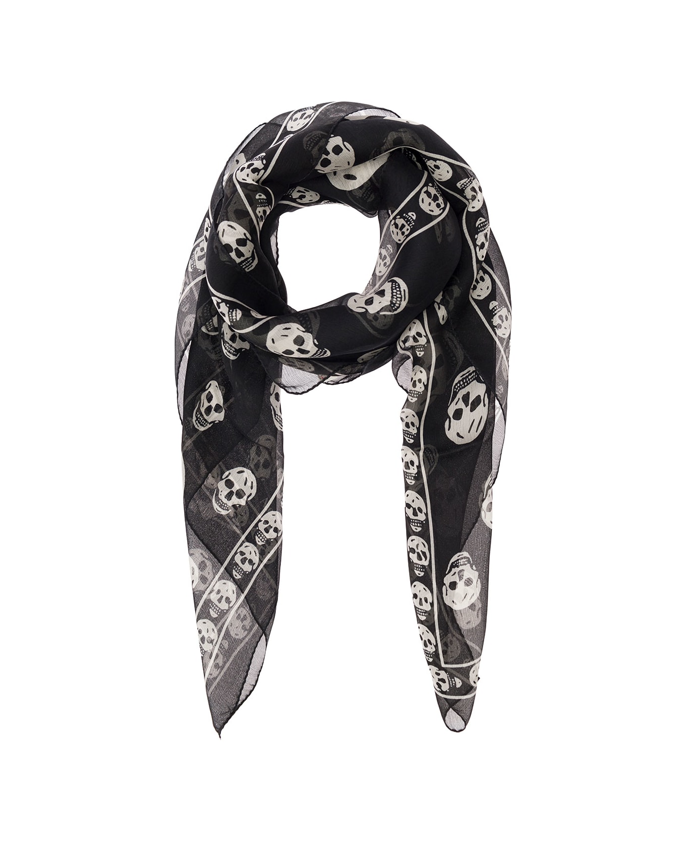 Alexander McQueen Black Scarf With Skull Print All-over In Modal Blend Woman - Black