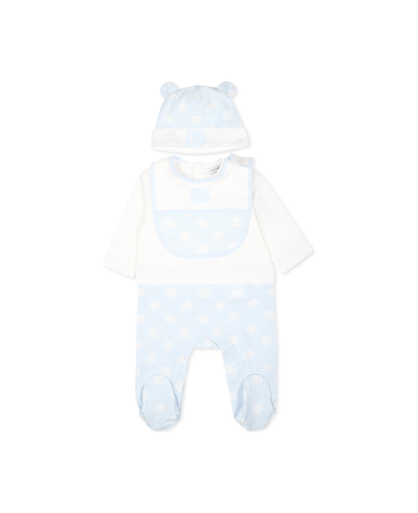 Dolce & Gabbana Light Blue Babygrow Set For Baby Boy With Logodg - Light Blue