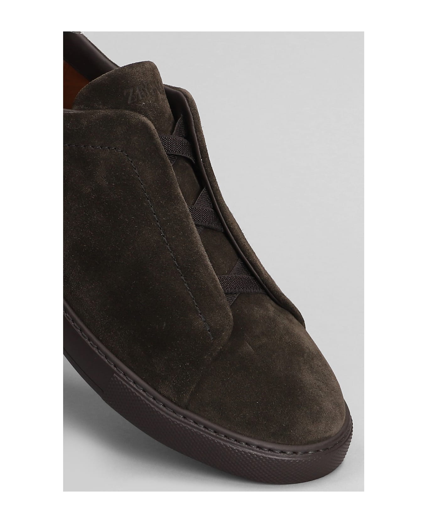 Zegna Triple Stich Sneakers In Brown Suede - brown