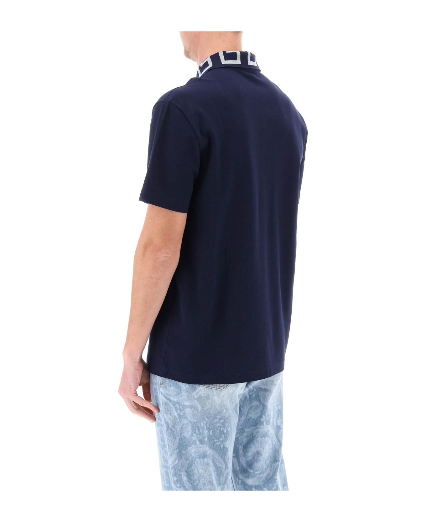 Versace Polo Shirt In Blue Cotton - Navy blue