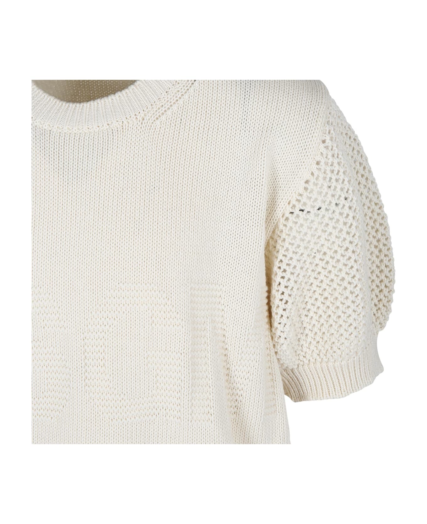 MSGM Ivory Sweater For Girl With Logo - Ivory