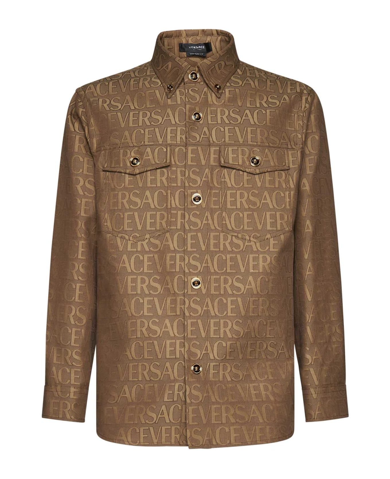 Versace Tech Canvas Overshirt - Brown Beige