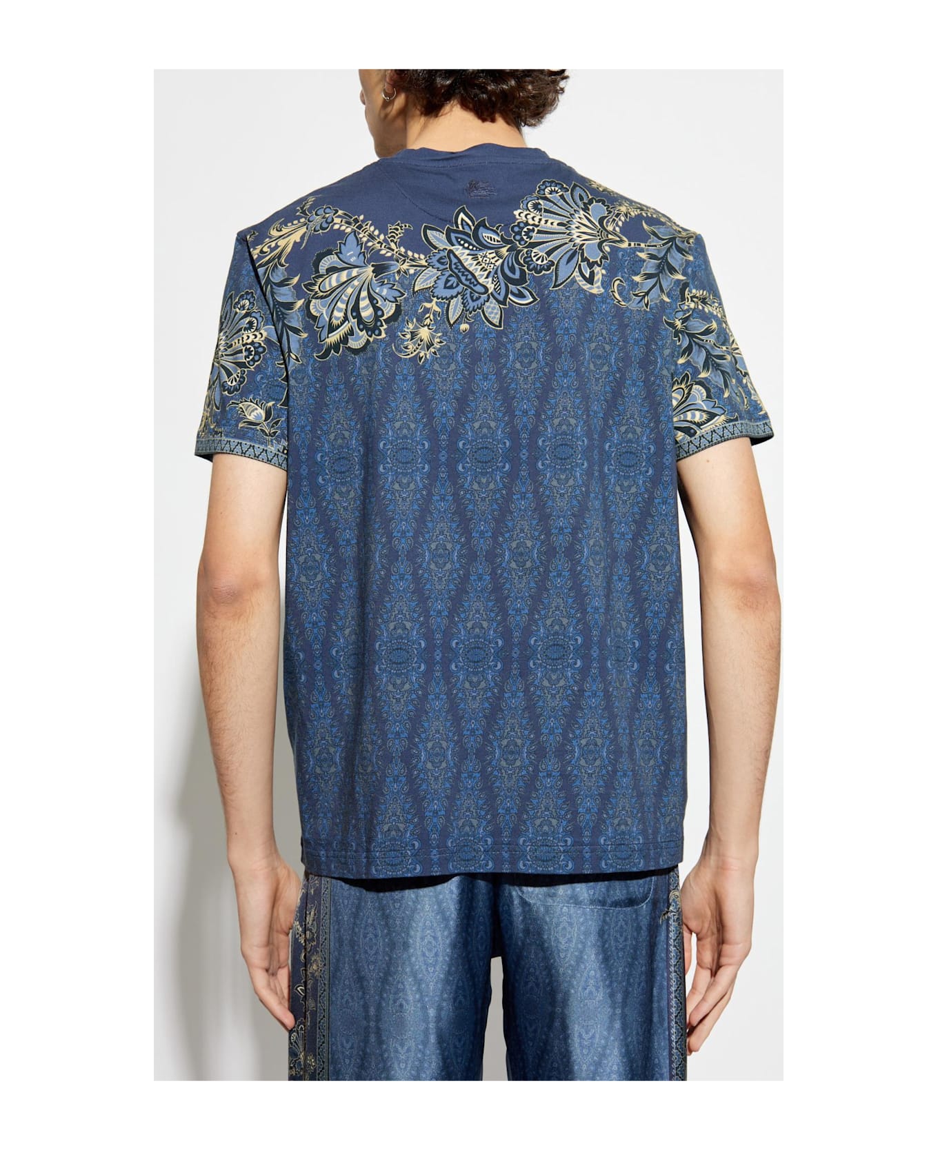 Etro Cotton T-shirt With Decorative Print - Blue