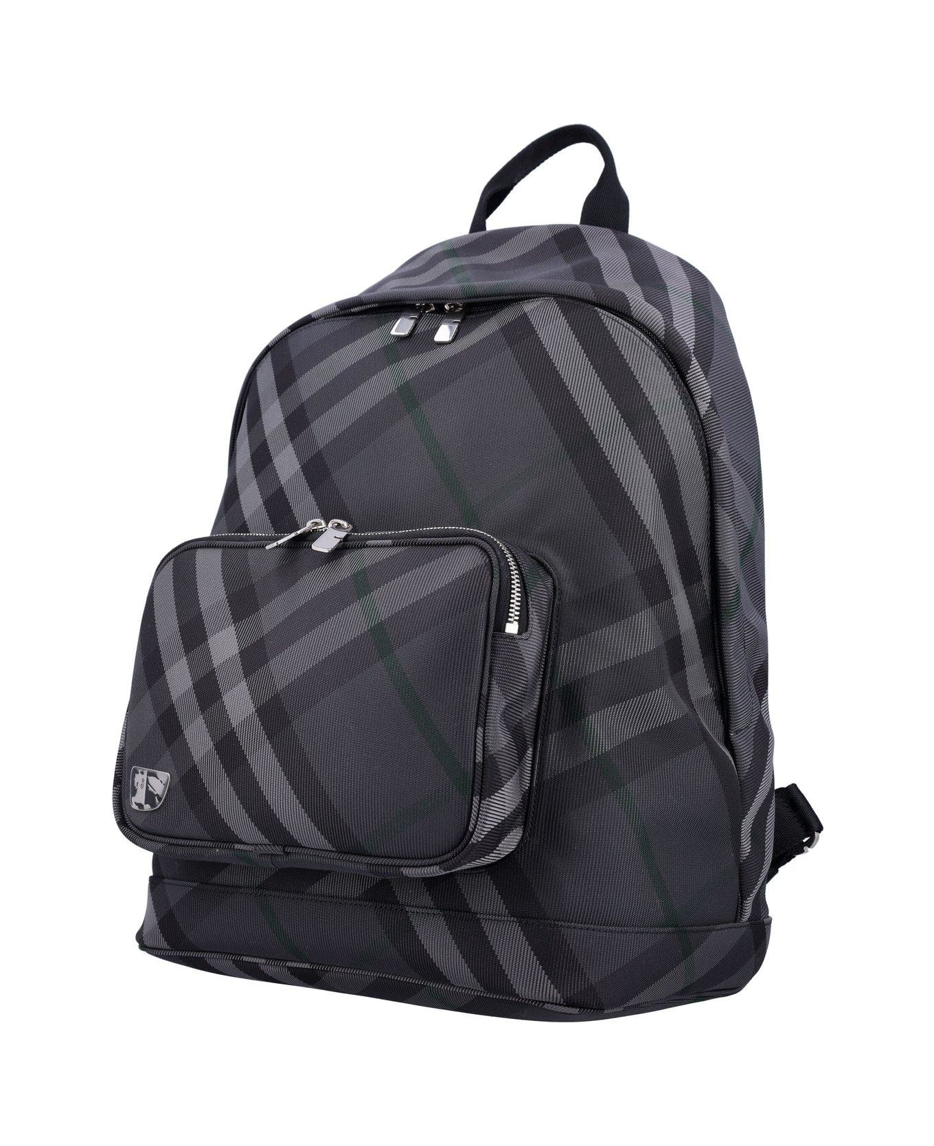 Burberry Grid Check Printed Zipped Backpack - Grey