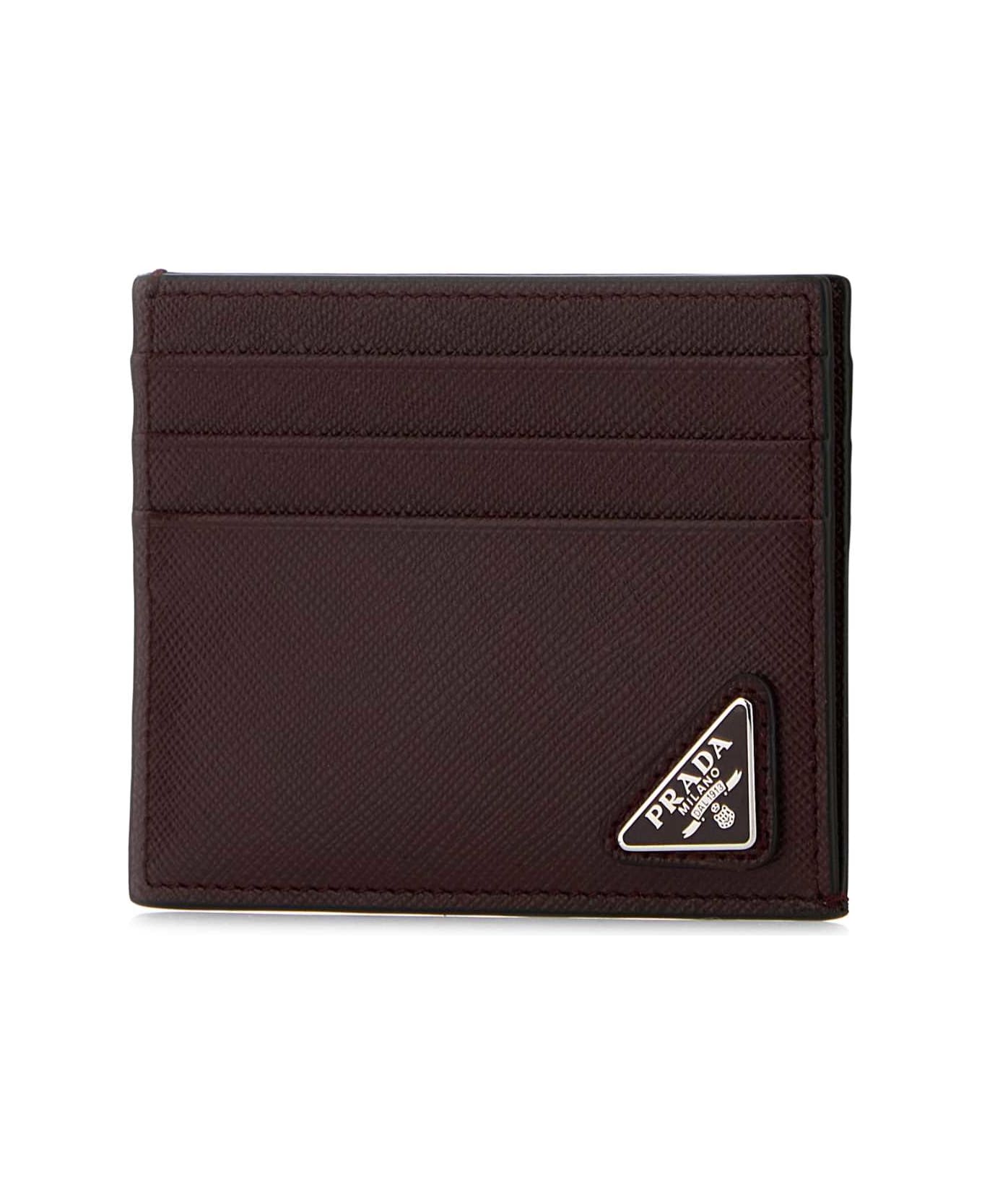 Prada Grape Leather Card Holder - BORDEAUX