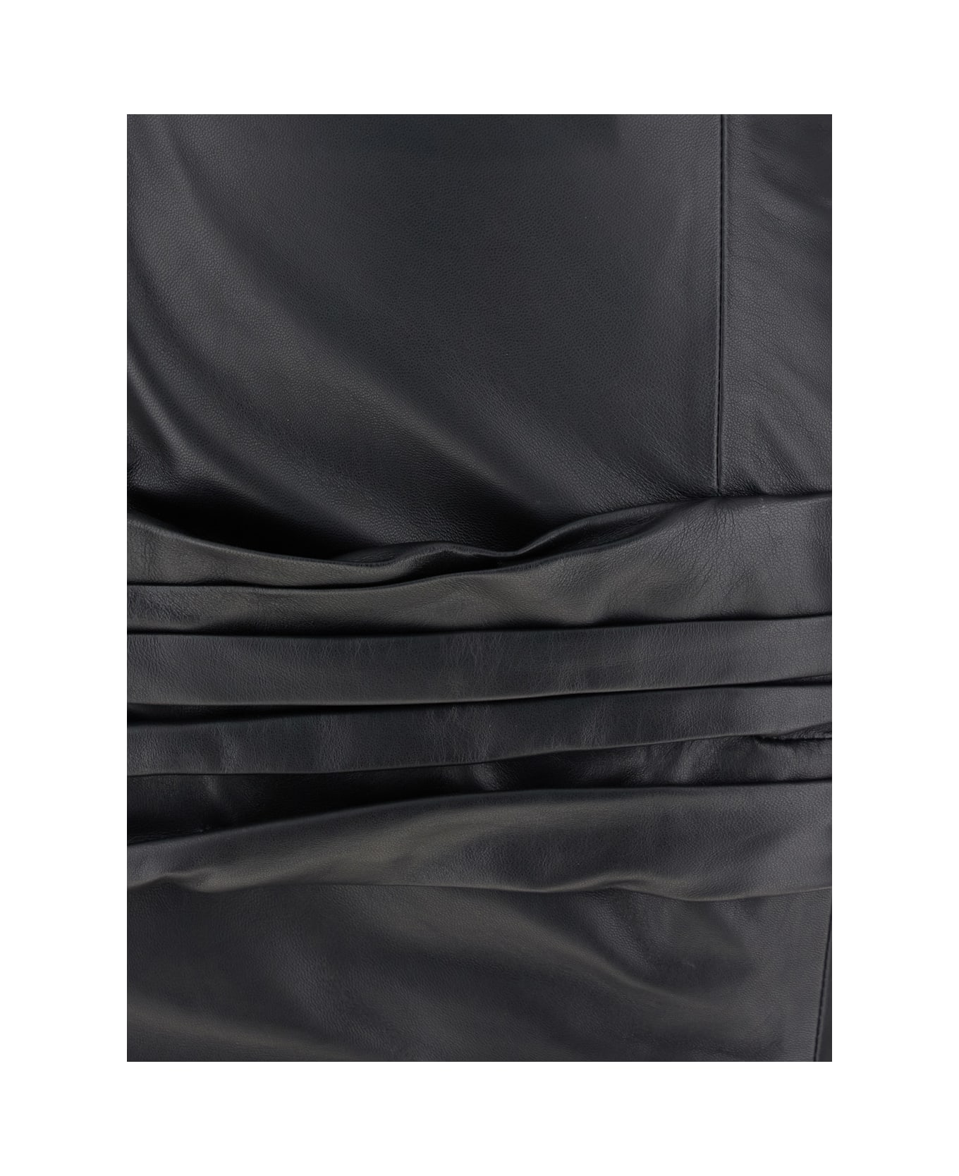 Black Sleeveless Off-shoulder Midi Dress With Front Single Slit And Ruched Waist In Leather Woman