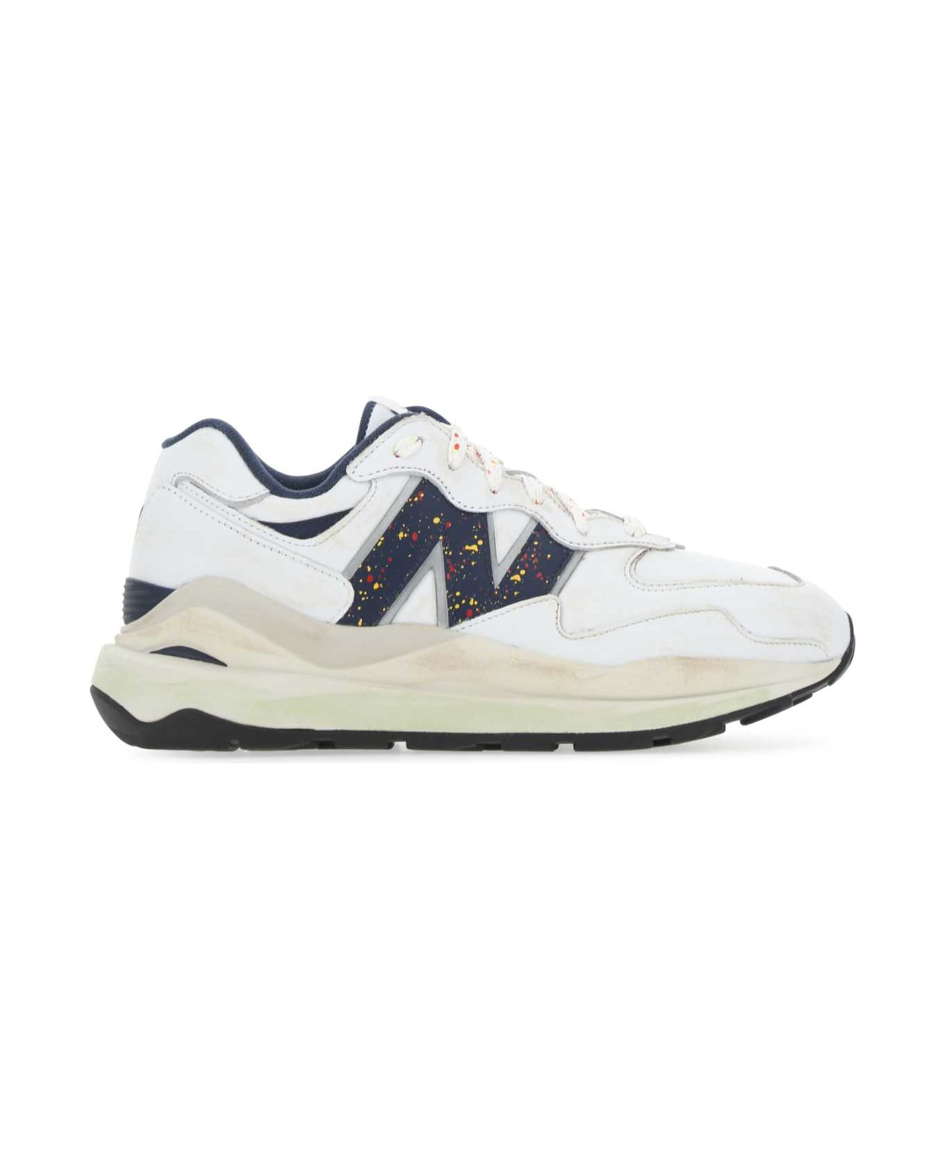New Balance White Leather 57/40 Sneakers - WHITE