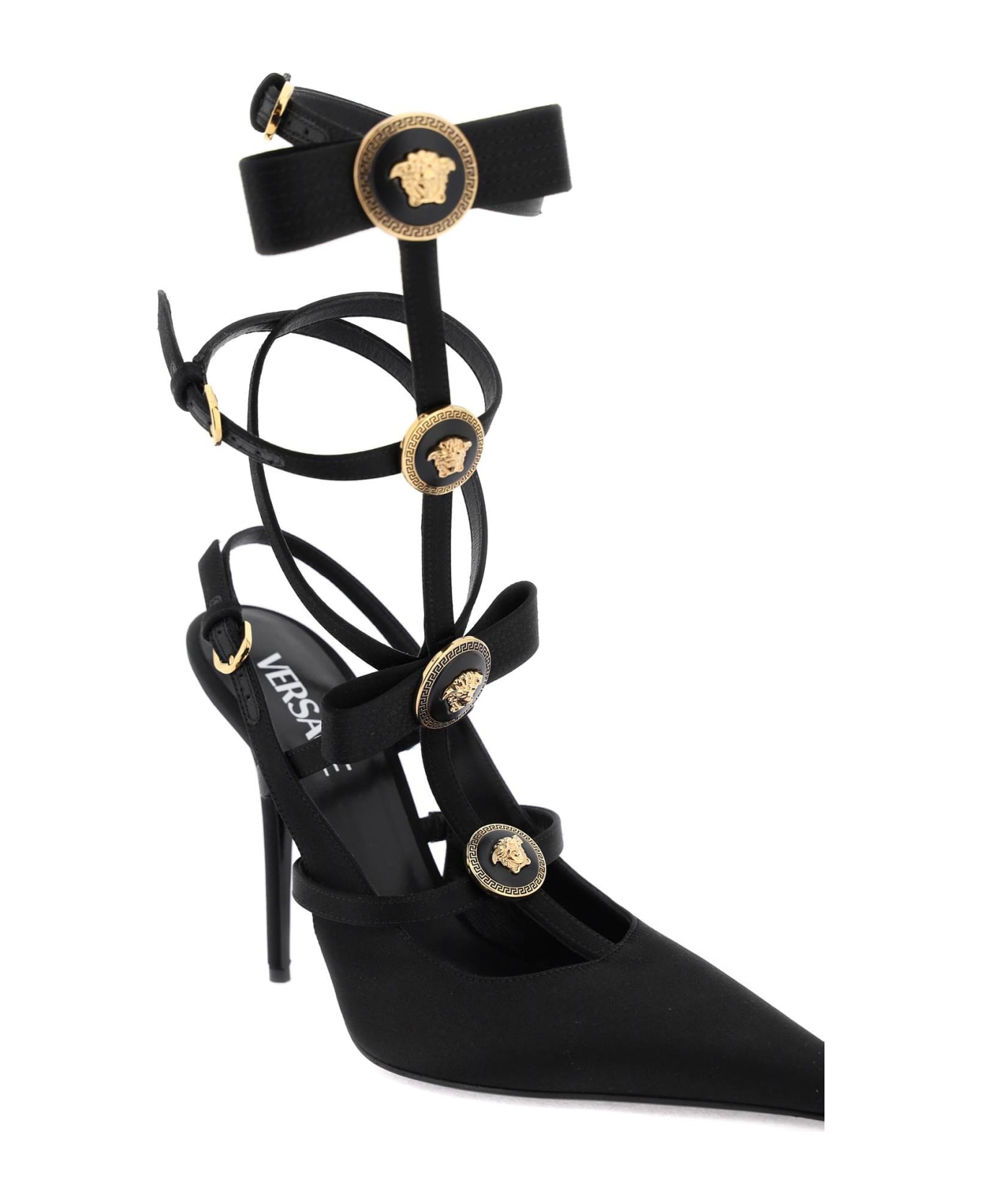 Versace Slingback Pumps With Gianni Ribbon Bows - BLACK VERSACE GOLD (Black) ハイヒール