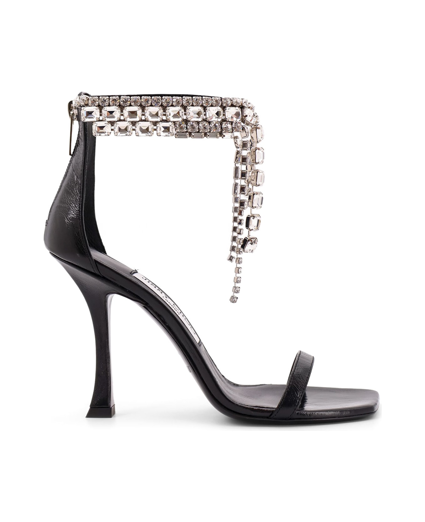 Jimmy Choo Black Vintage Leather Sandals With Crystals Detail - Black