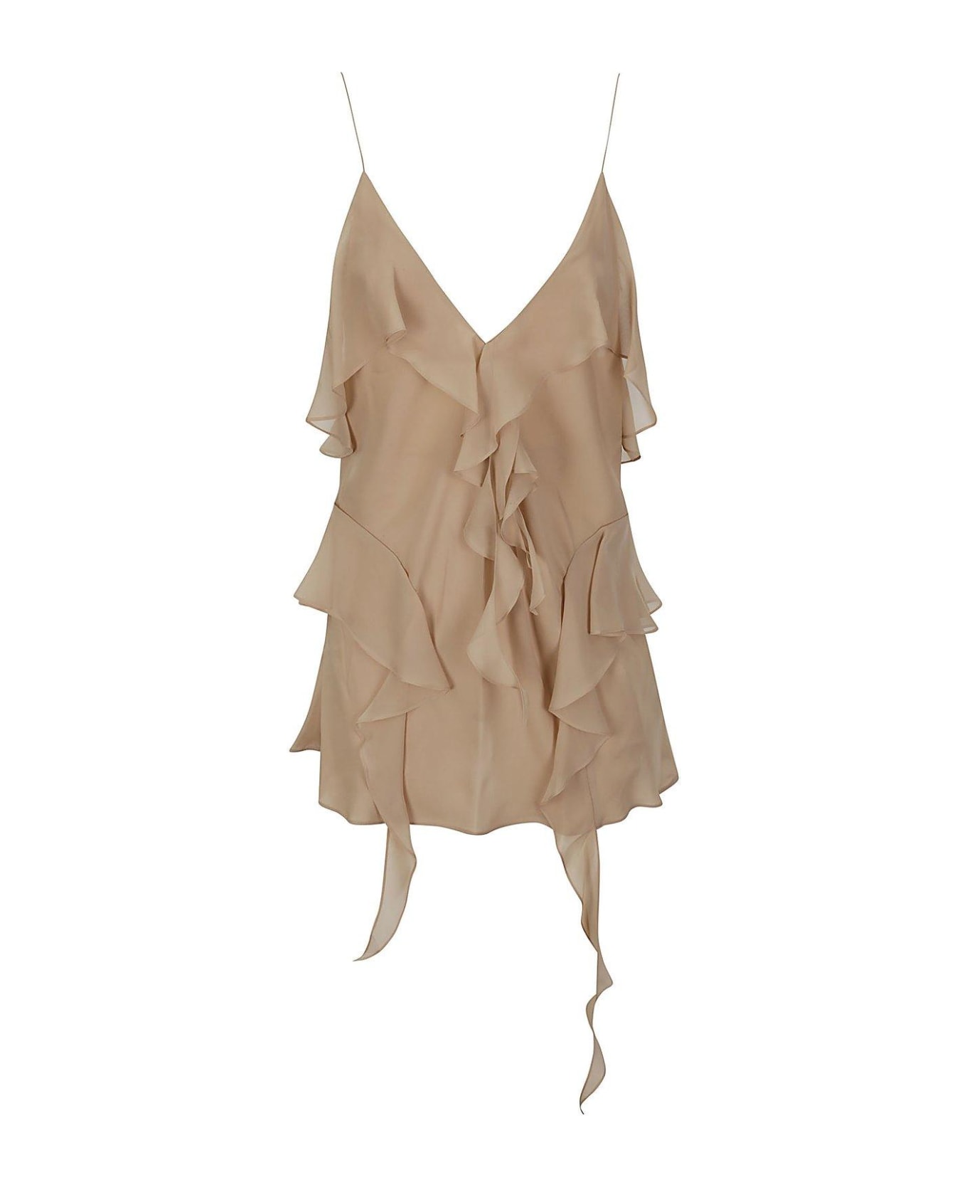 Khaite The Piet Plunging V-neck Ruffled Top - Beige トップス