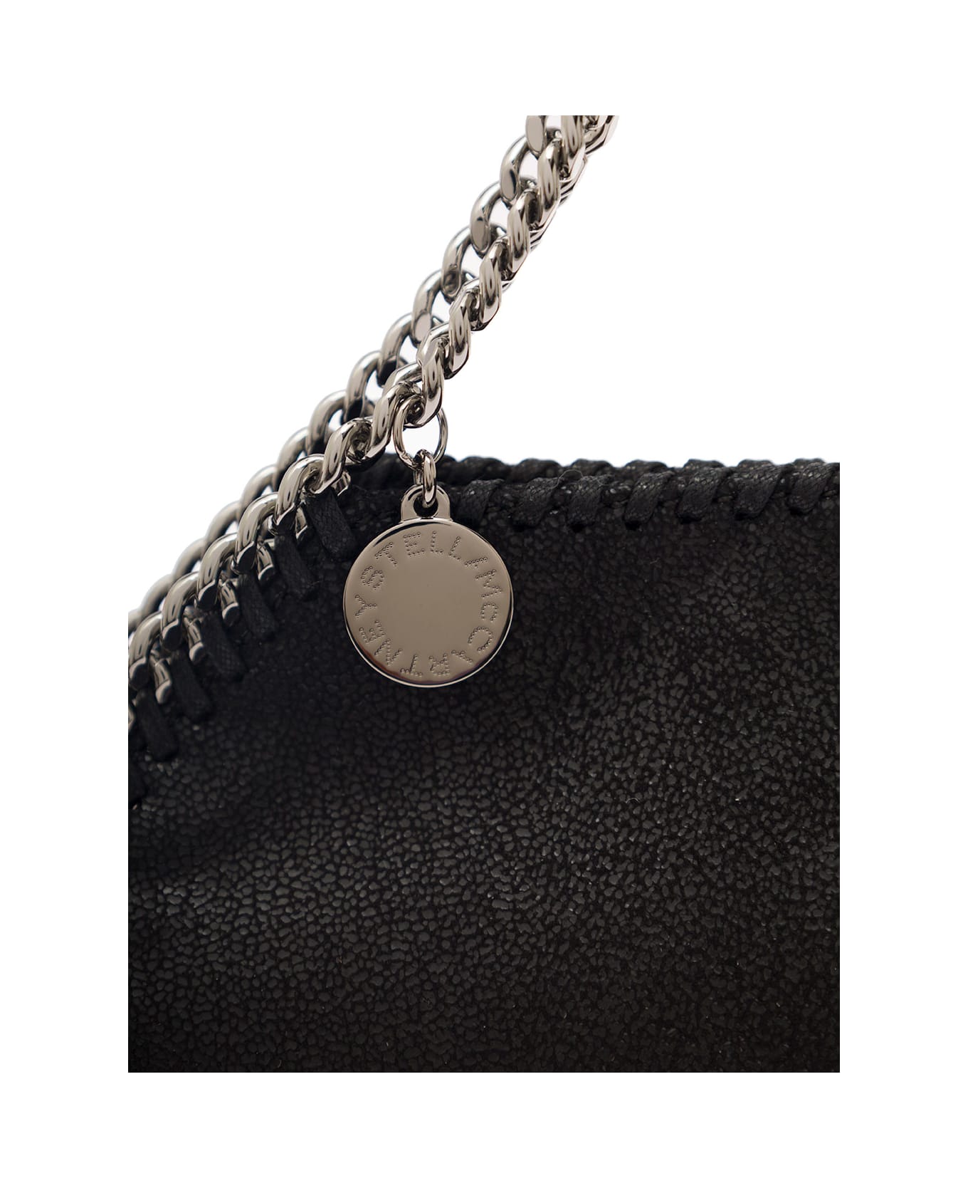 Stella McCartney '3chain' Mini Black Tote Bag With Logo Engraved On Charm In Faux Leather Woman - Black
