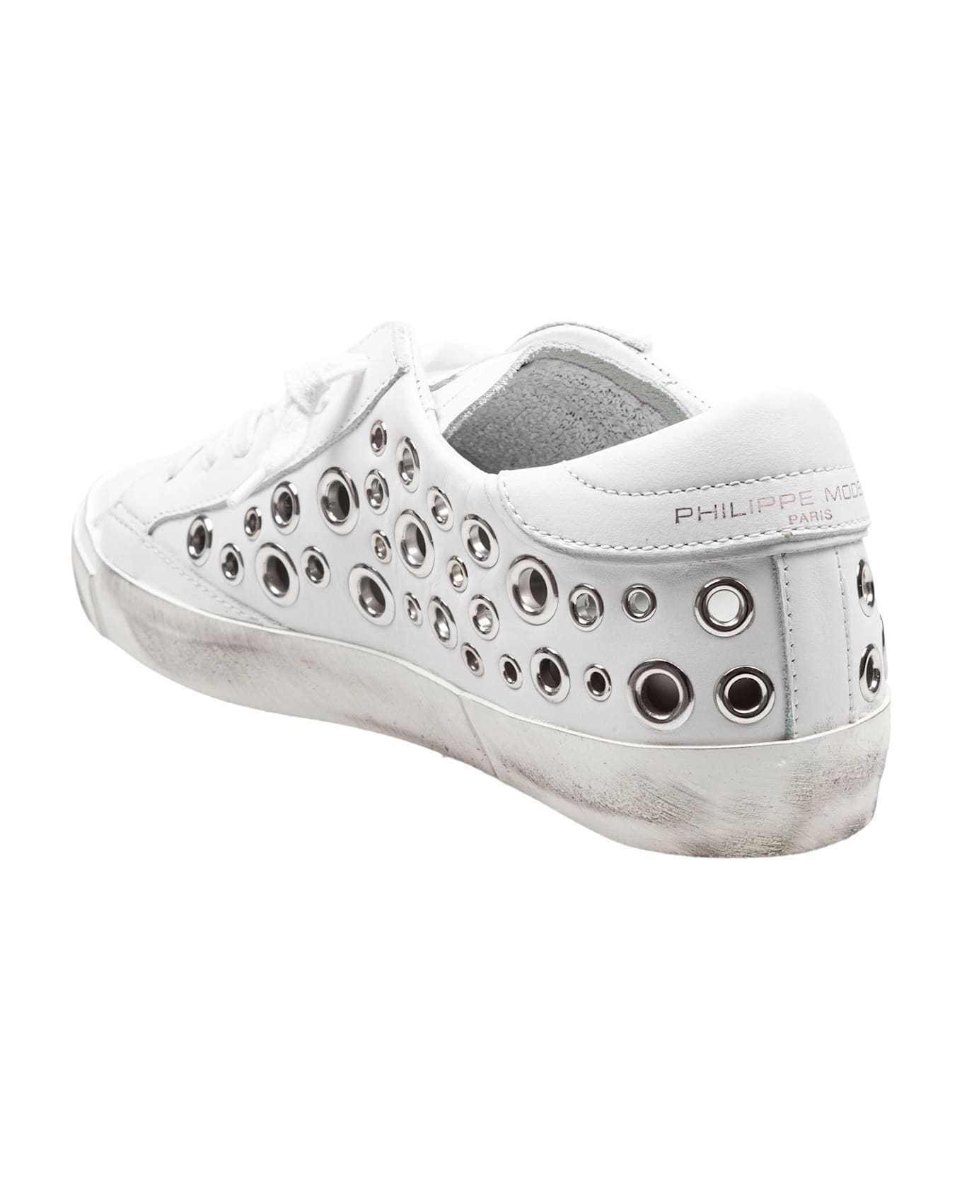 Philippe Model Prsx Low Leather Sneakers With Applied Studs - White