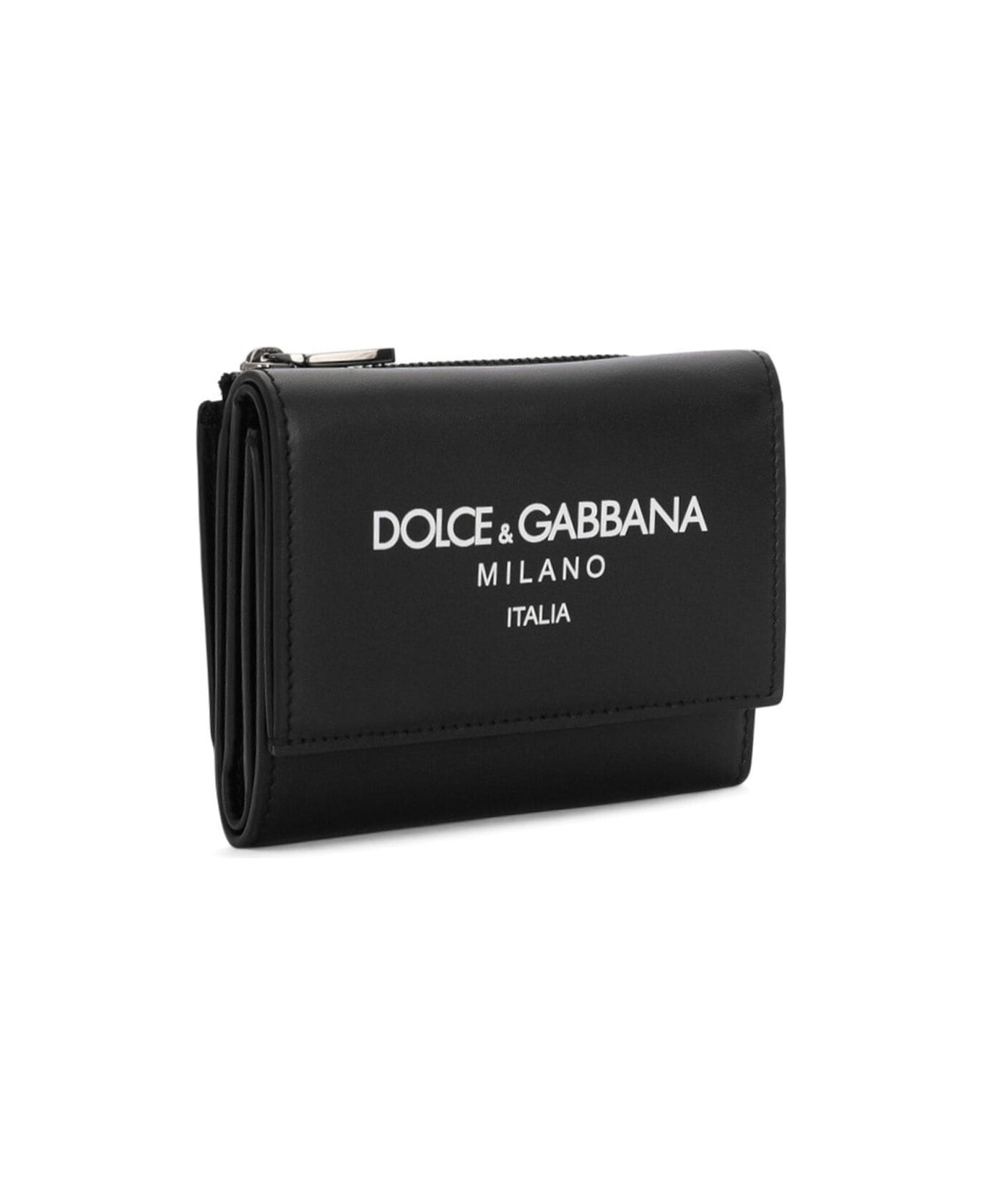 Dolce & Gabbana Black Wallet With Contrasting Logo Print In Leather Man - Black