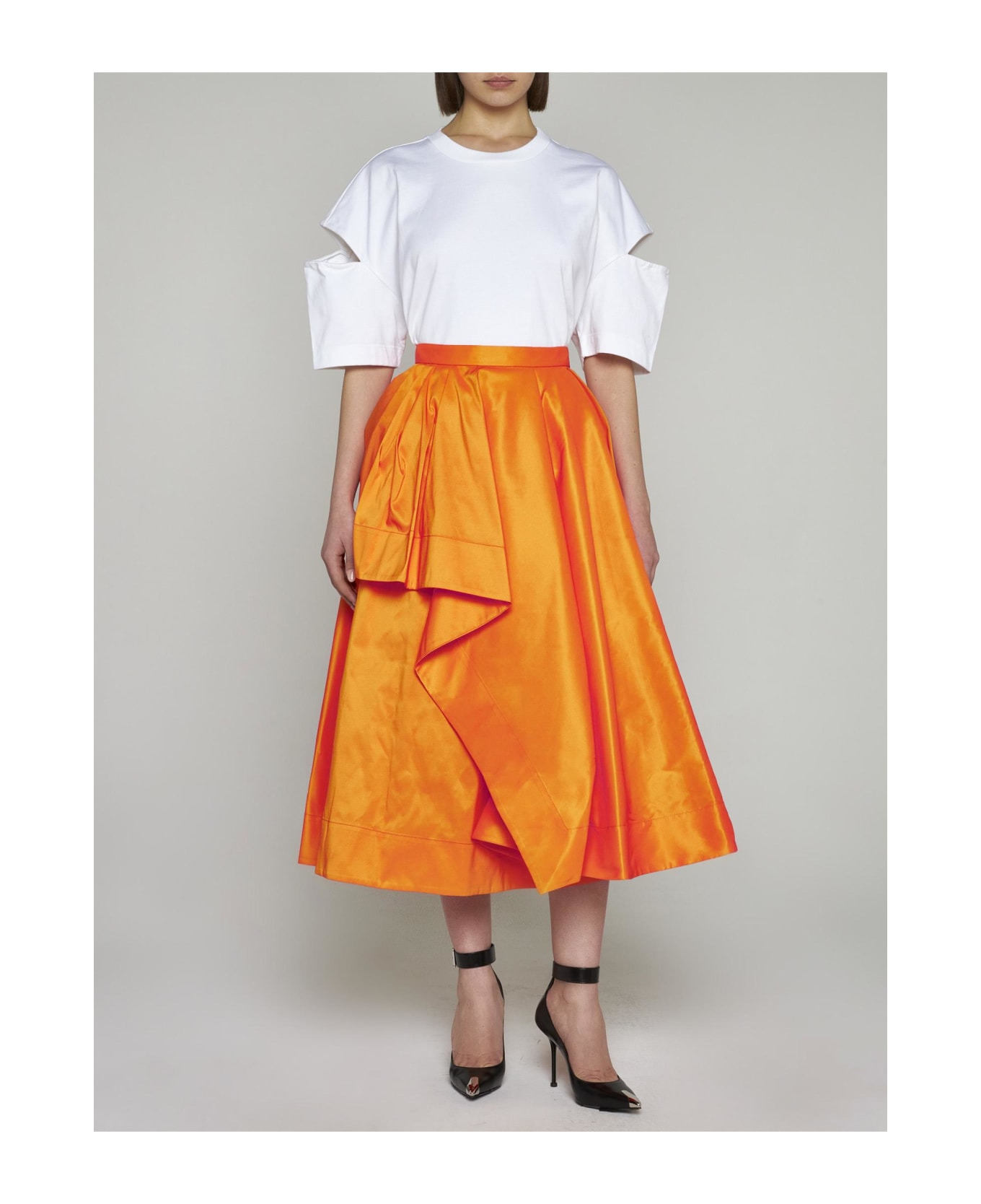 Alexander McQueen Asymmetric Taffeta Midi Skirt - Orange