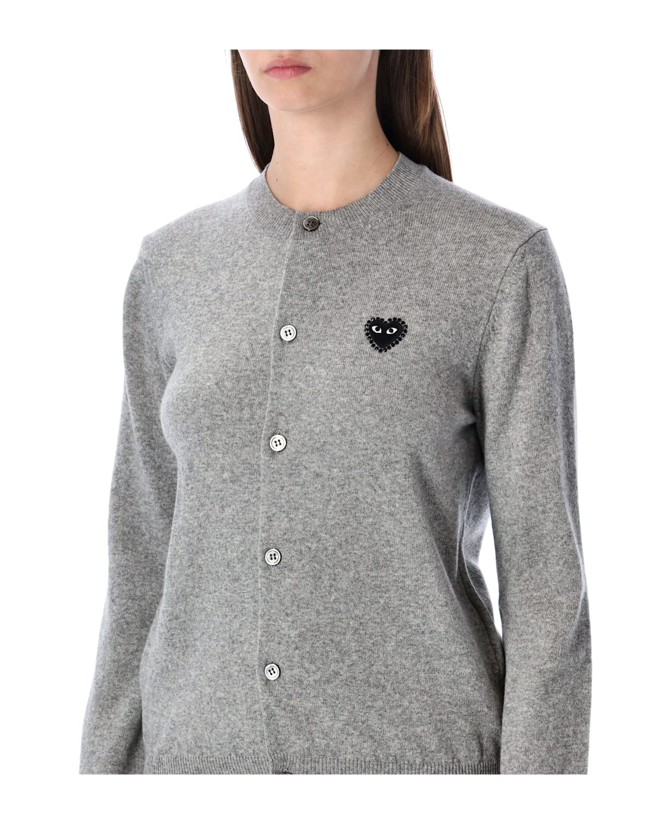 Comme des Garçons Play Wool Cardigan With Crystal Heart - LIGHT GREY