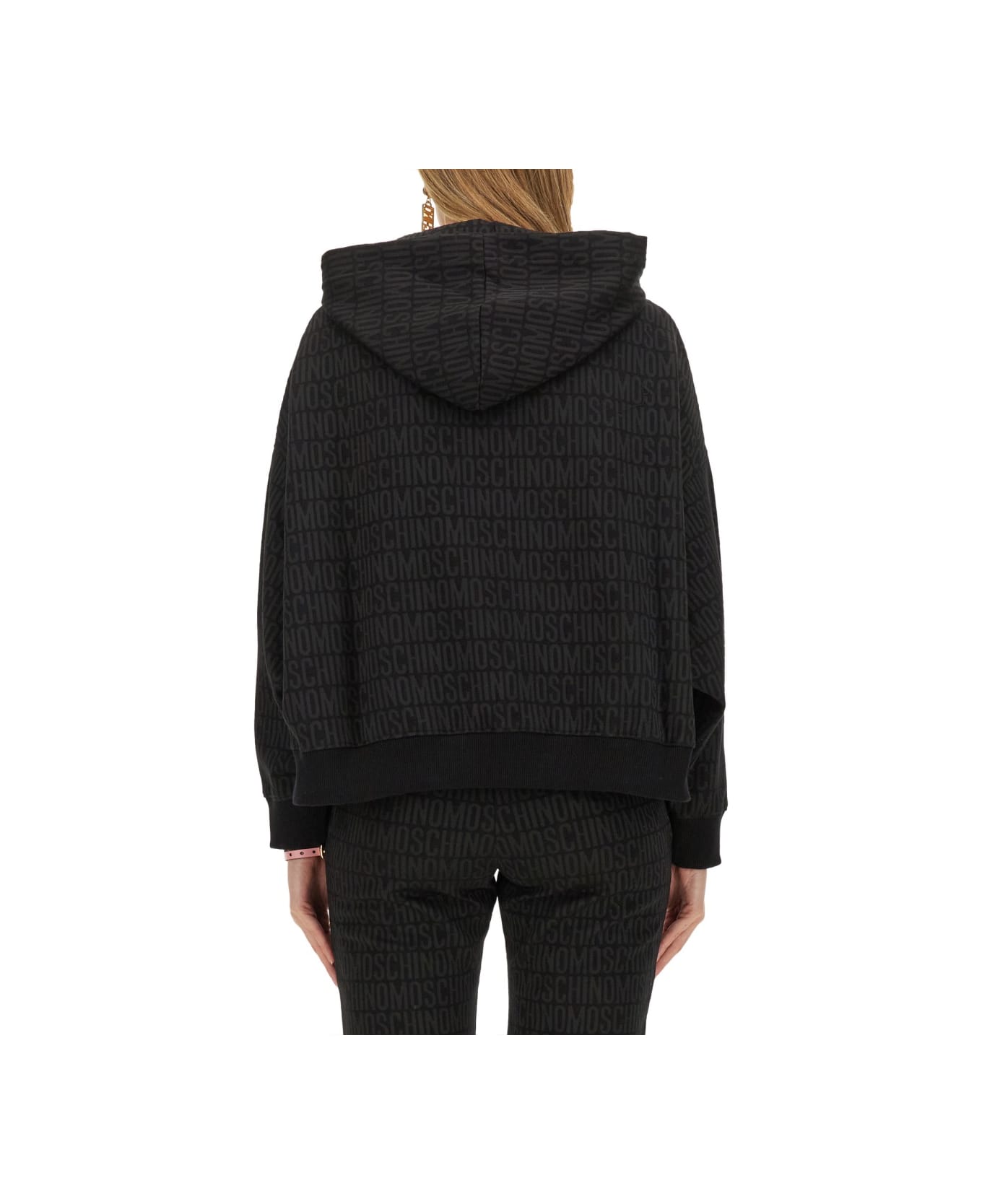 Moschino Sweatshirt With All Over Logo - BLACK