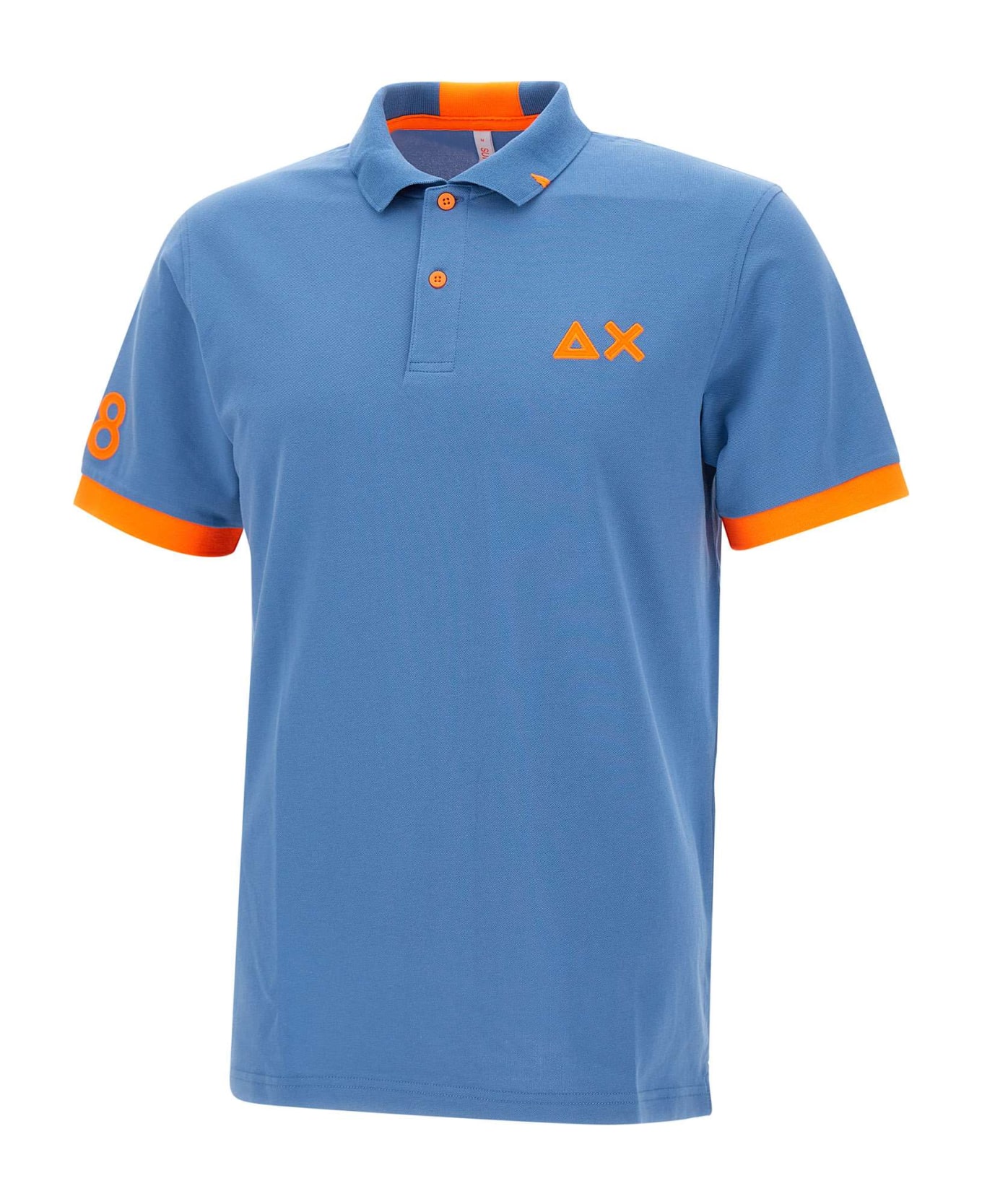 Sun 68 'fluo Logo' Cotton Polo Shirt - Blu ポロシャツ