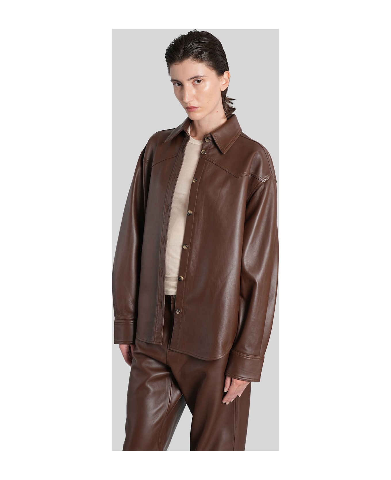 Haikure Belty Leather Jacket In Brown Leather - brown
