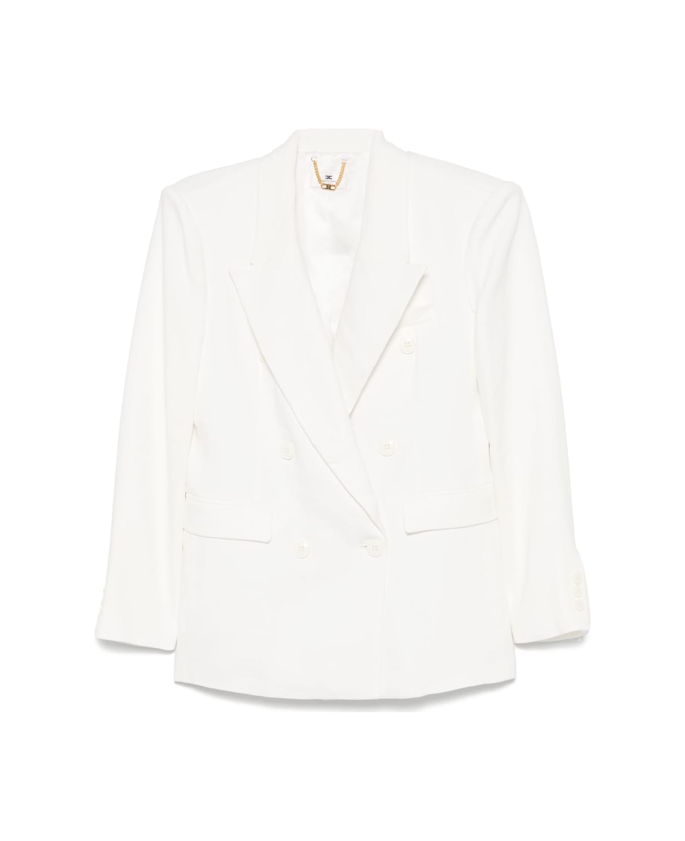 Elisabetta Franchi Linen Blend Double-breasted Jacket - Ivory
