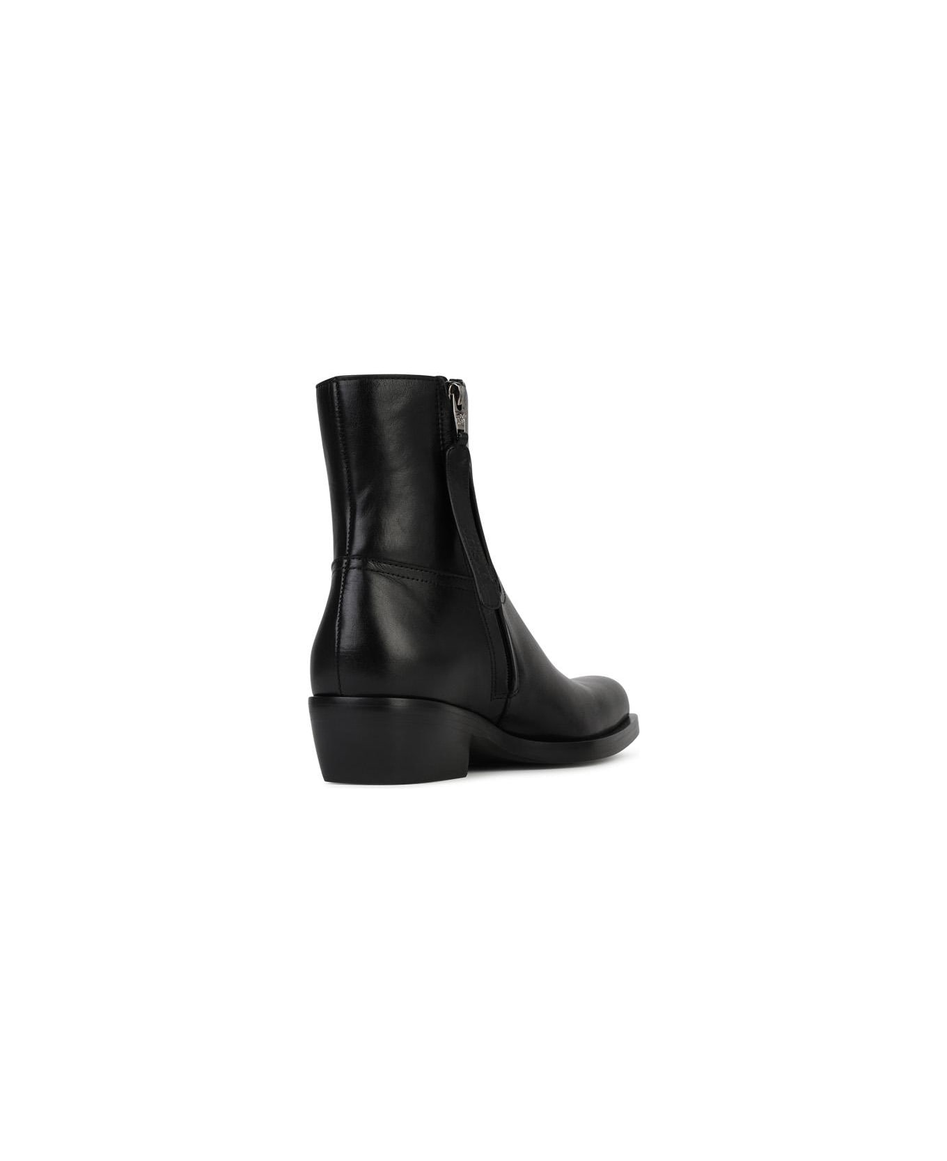 Versace Black Leather Ankle Boots - Black