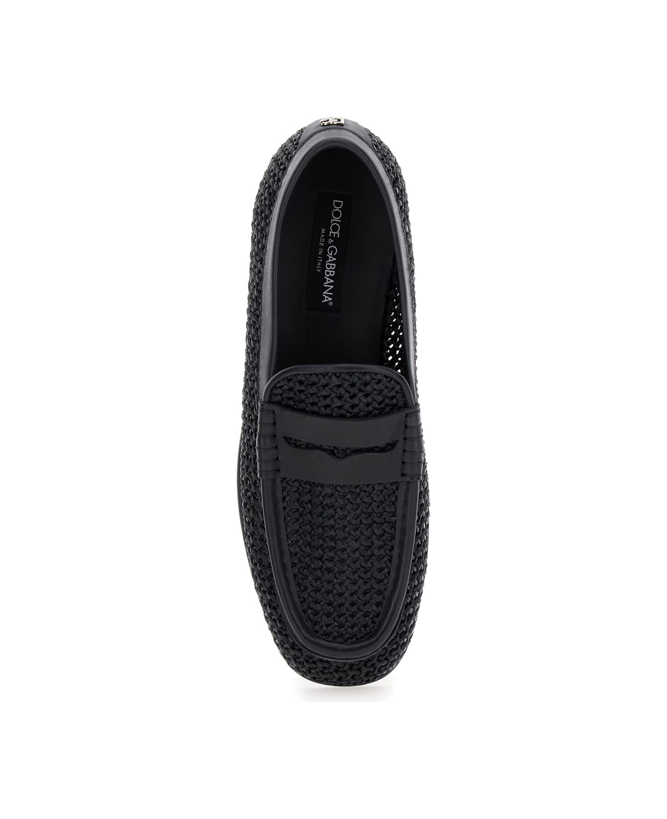 Dolce & Gabbana Black Slip-on Loafers In Woven Rafia Man - NERO/NERO