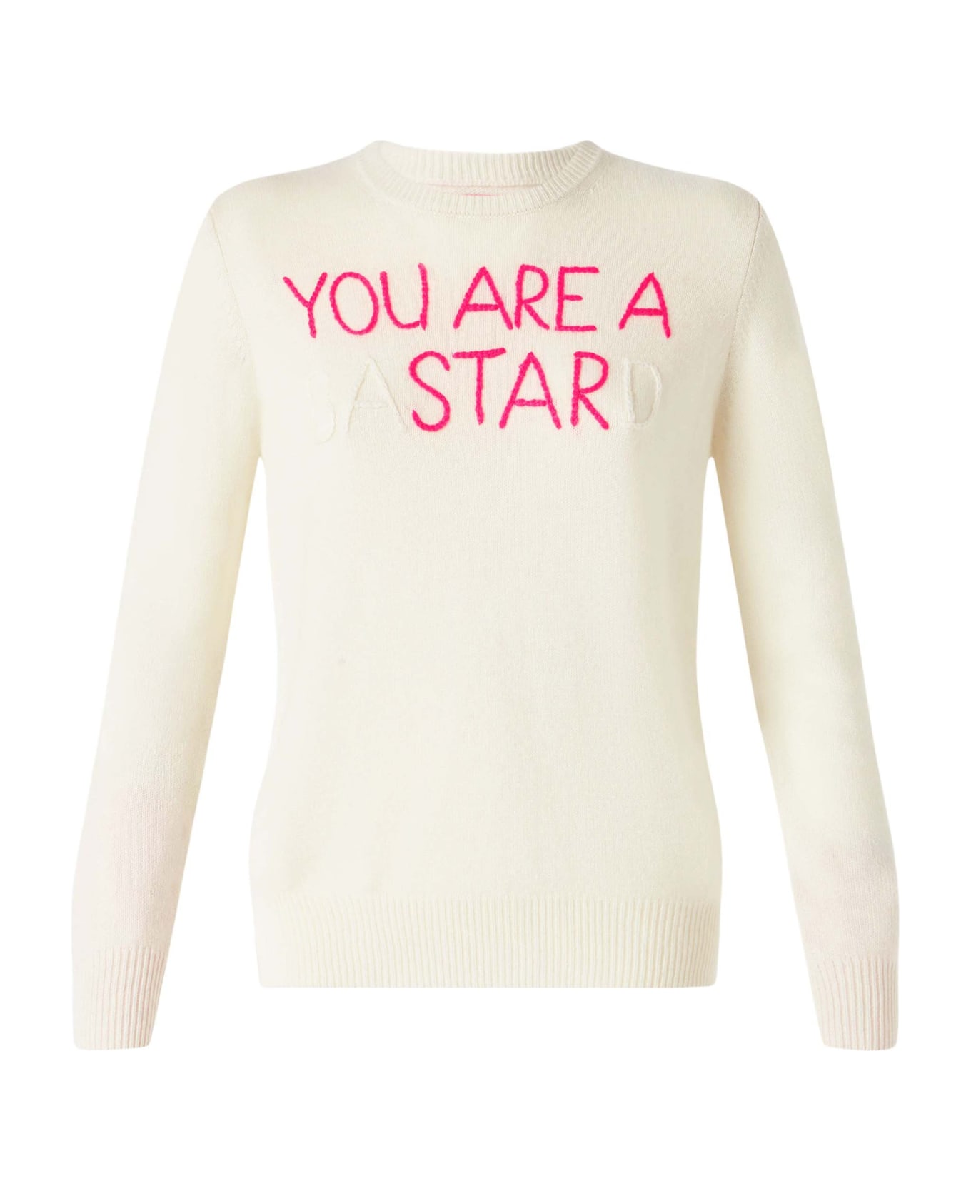 MC2 Saint Barth Woman White Sweater You Are A (ba)star(d) Embroidery - WHITE