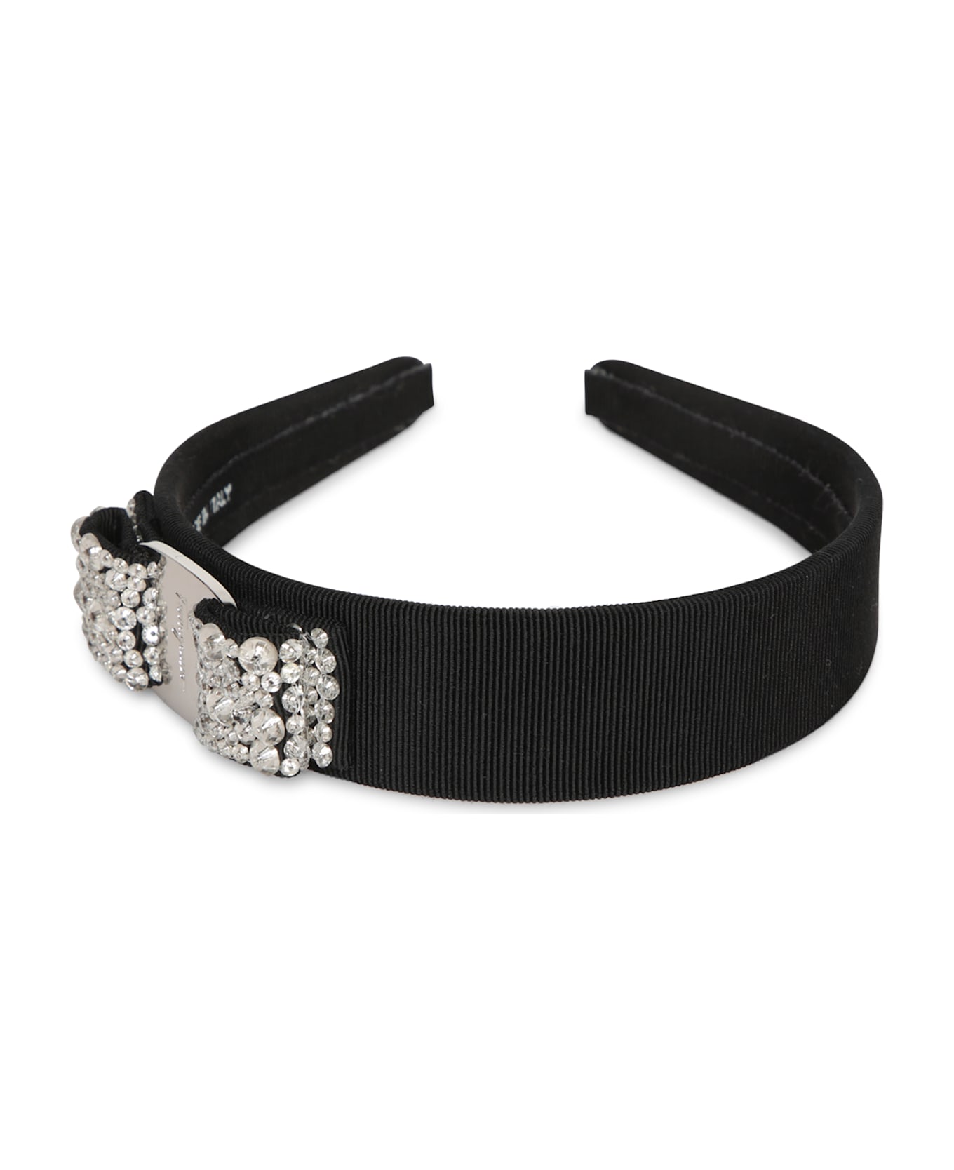 Ferragamo Vara Rhinestones Black Headband - Black